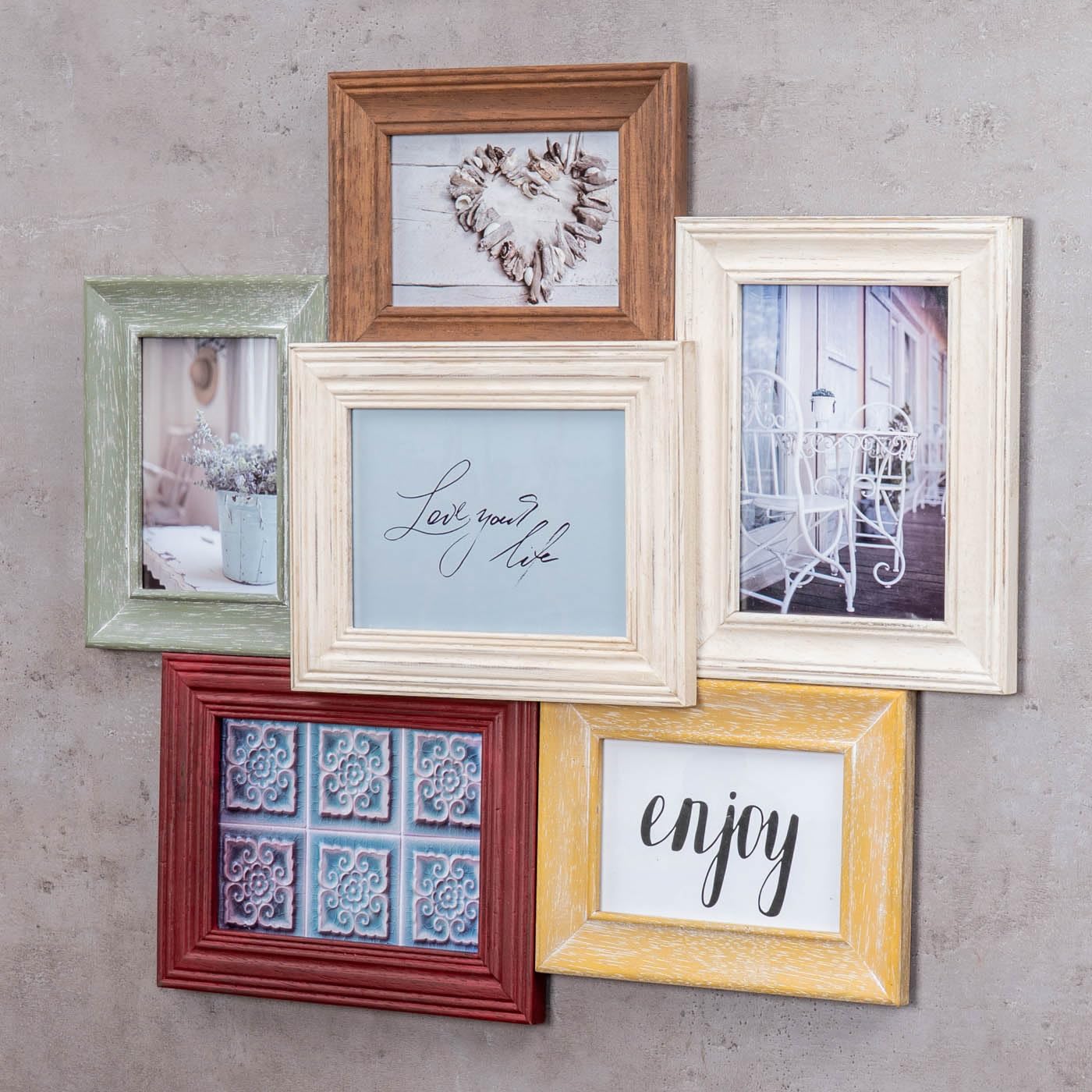 levandeo Fotorahmen Antik Collage 56x51cm Echtholz 6 Fotos 10x15 13x18 Shabby Chic Vintage Bilderrahmen Collage Galerie Wohndeko Wanddeko
