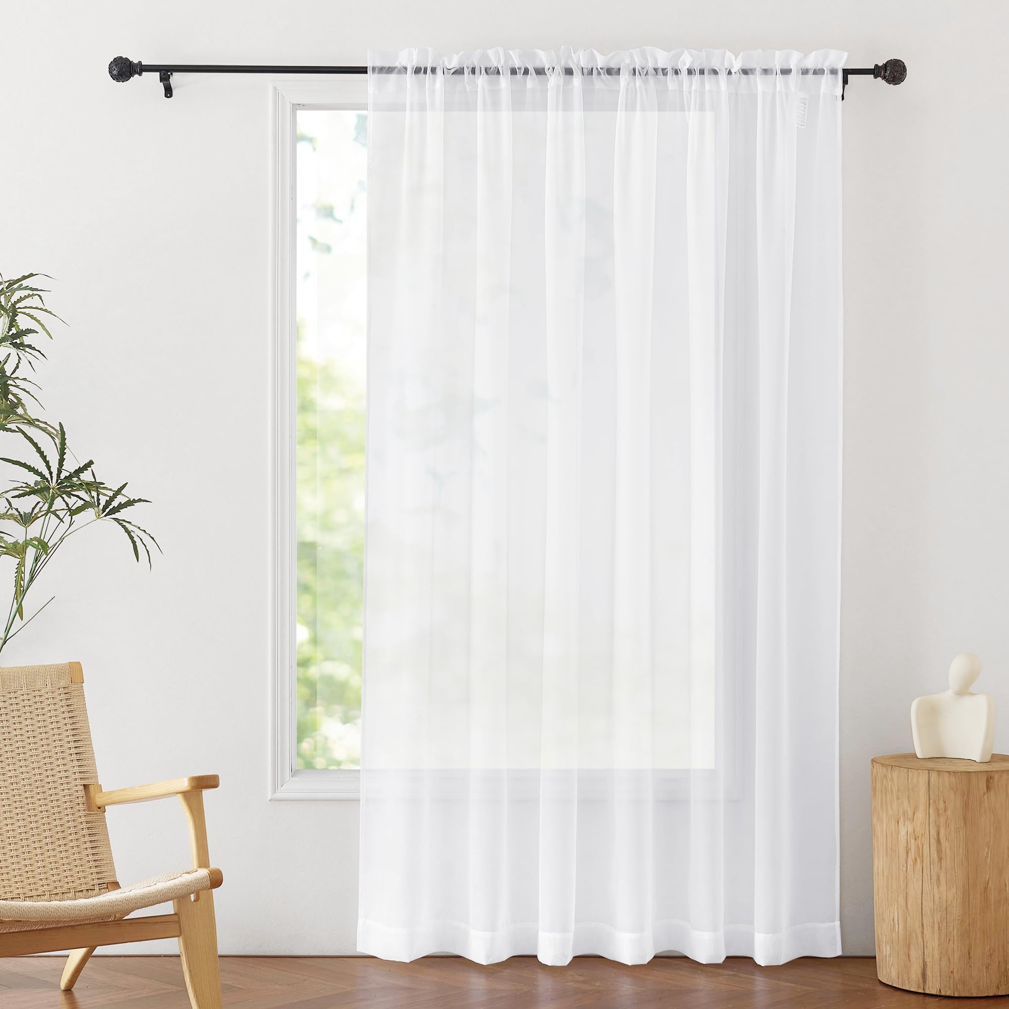PONY DANCE White Voile Curtain 90x90 inches Drop 1 Panel, Room Divider Door Net Curtain - Image 2