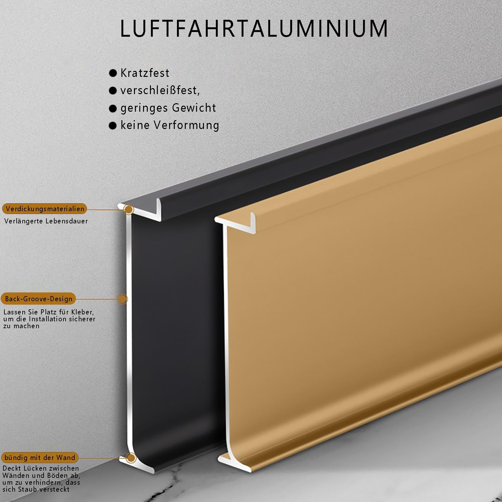High-Quali 125 cm battiscopa in metallo – 4 pezzi impermeabile Slish Wall Molding 80 mm altezza pedana in lega Ele per decorazioni domestiche