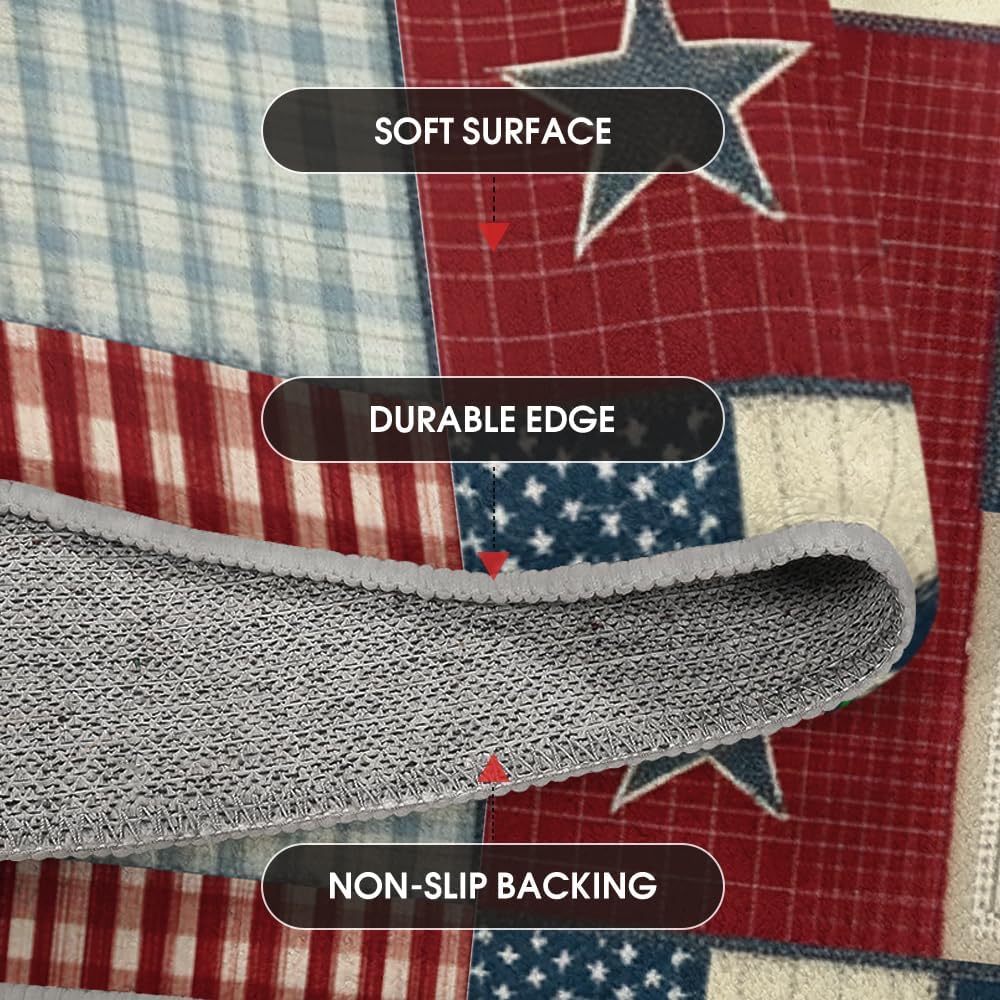 Artoid Mode America Flag Stars Stripes Plaid Area Rug, 4th of July Memorial Day Home Decor Low-Profile Washable Area Rugs for Bedroom Laundry Room Dining Room Kids Nursery Indoor 5x7 Feet