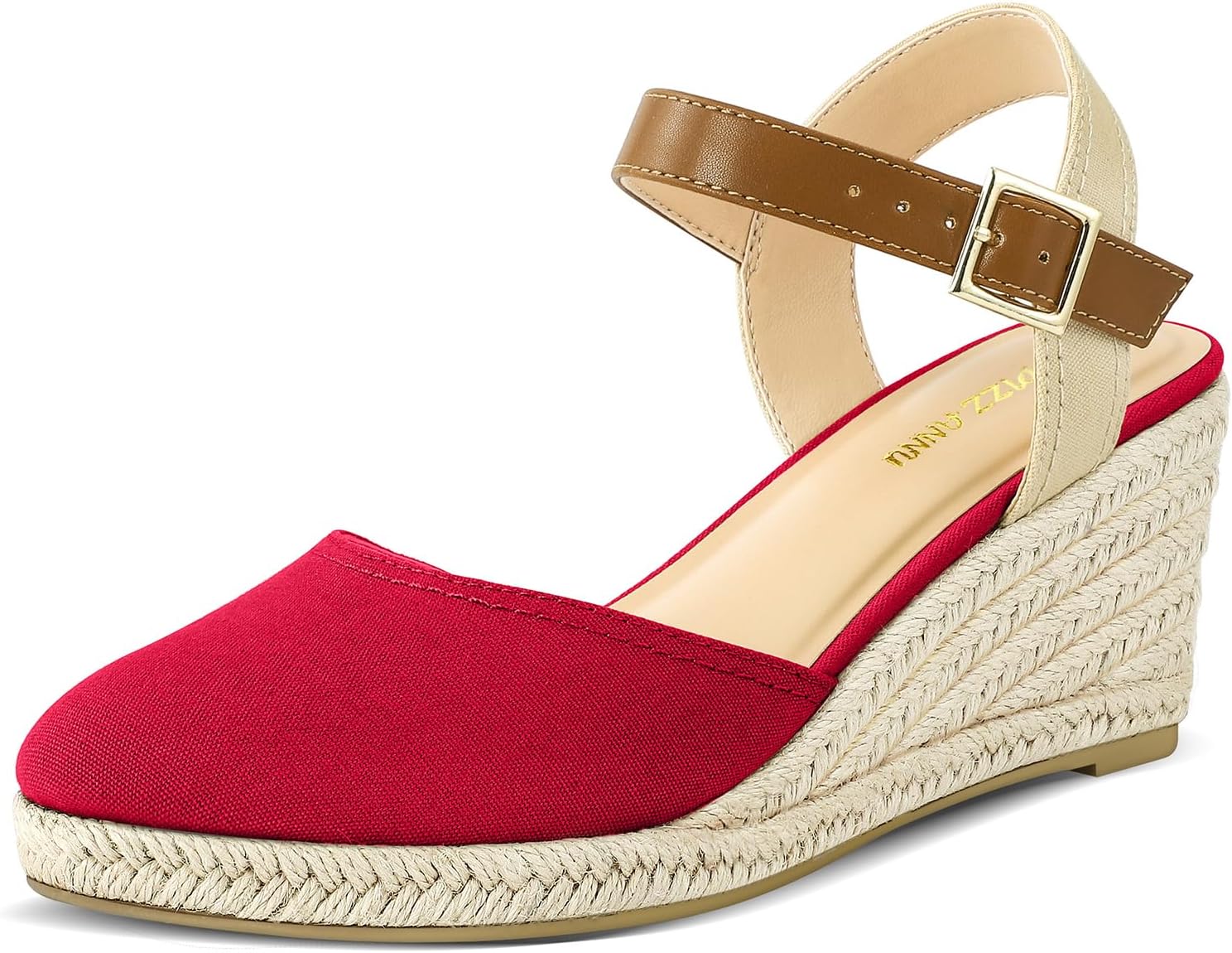 PIZZ ANNU Women's Espadrille Low Wedge Heel Sandals with Buckle Ankle Strap Close Toe Casual Dressy Summer Platform Shoes