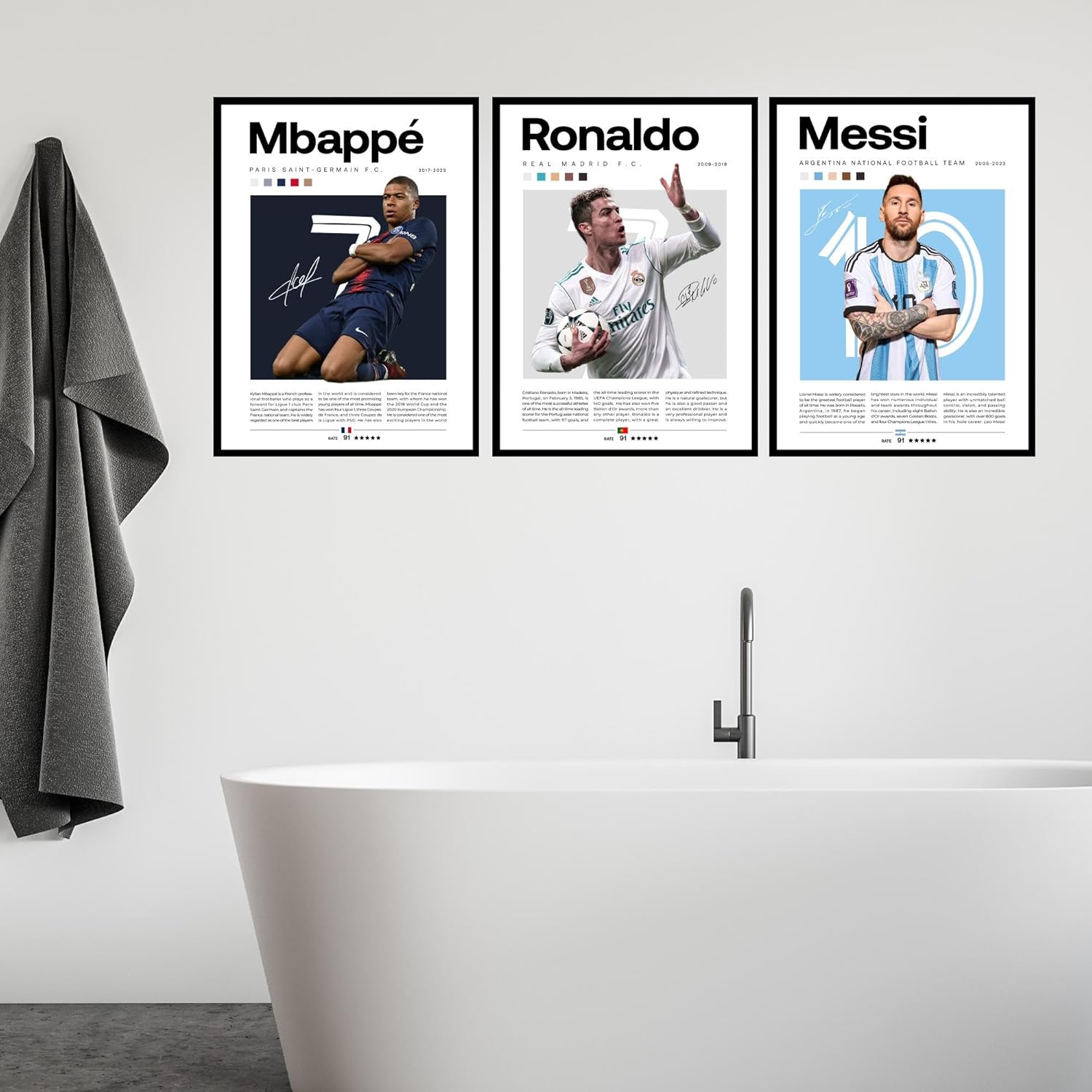 BigWig Prints Soccer Posters for Boys Bedroom - Soccer Player Posters, Decor for Boys Room, Lionel Messi Wall Decor, Cristiano Ronaldo, Mbappe Wall Art - Unframed Set of 3 (12x16”) - Image 8