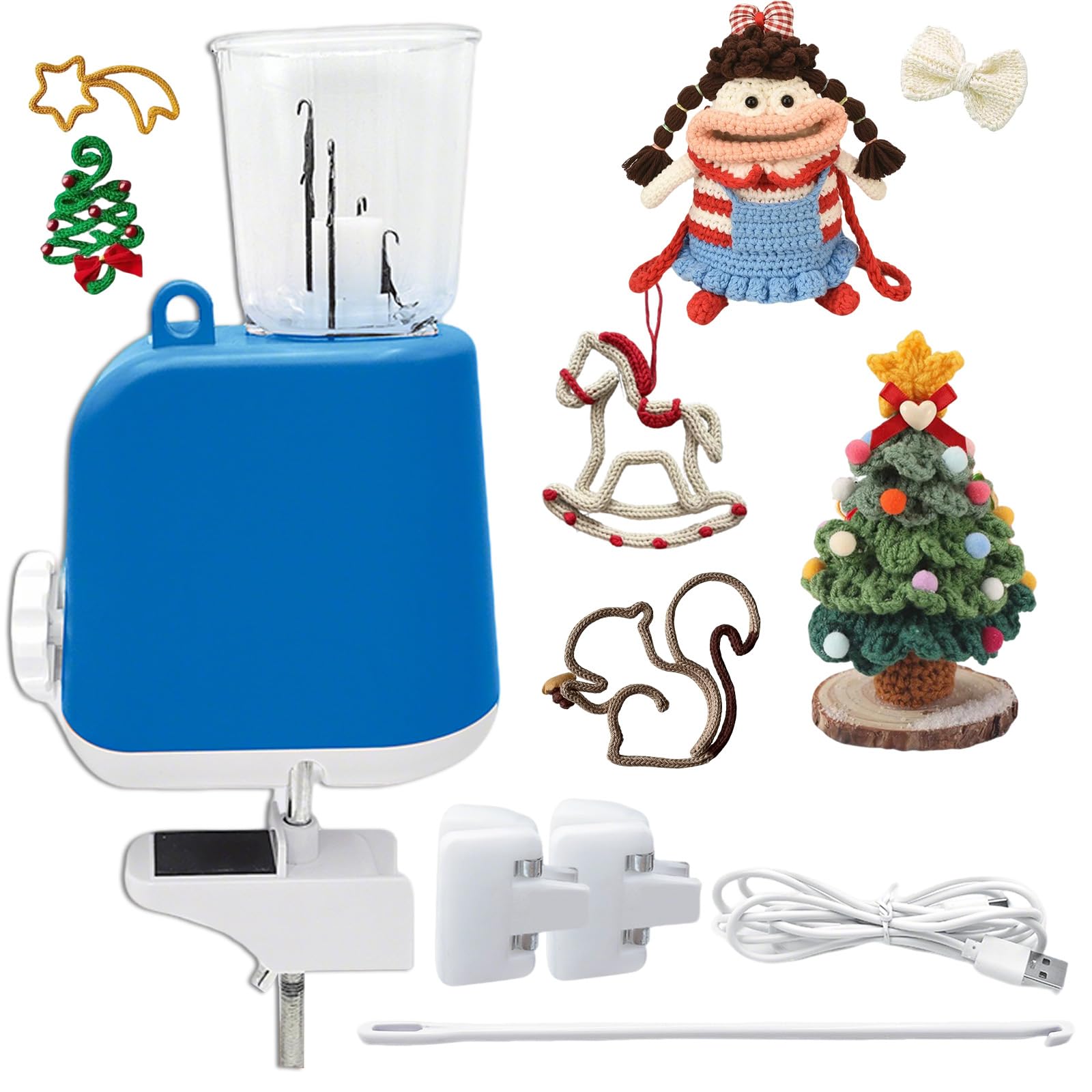 Vurlexat Electric French Knitting Machine with i-Cord Knit Wool Kit(Blue)
