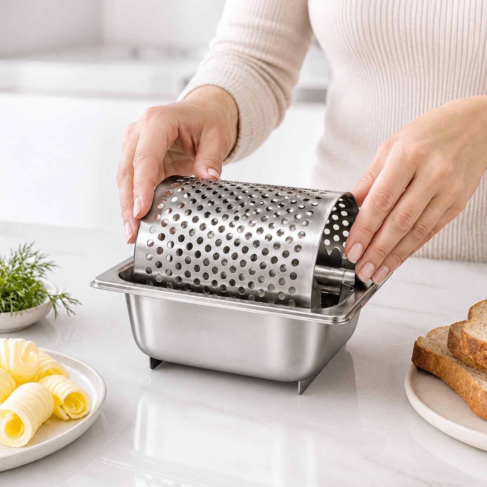 Sandwichs Rouleau à beurre Passe au lave-vaisselle Acier inoxydable amovible | Cuisine Cuisson Pain Roue à Beurre pour Toast Sandwiches Hamburgers Camping Jardin Barbecue Grill Cuisine Restaurant