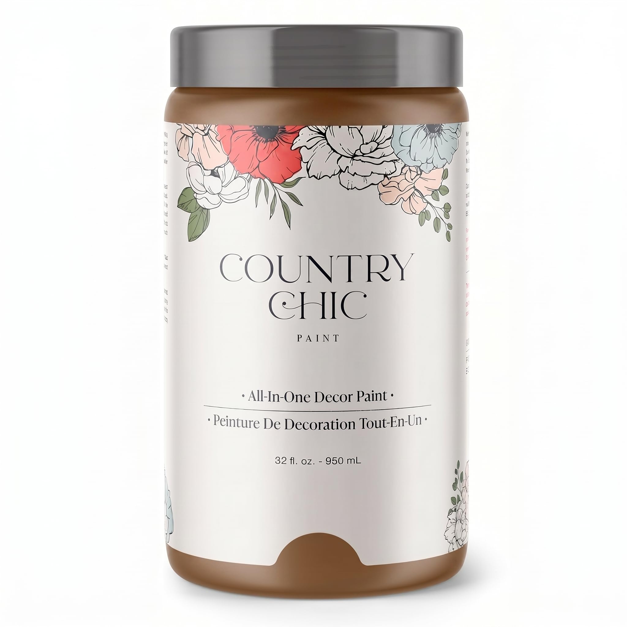 Country Chic All-in-One Chalk Paint for Furniture, Cabinets, Home Decor, Eco-Friendly, Matte Finish, Built-In Primer &amp; Top Coat for Wood, Metal - Ancient Ember (Terracotta Brown) - Quart (32 oz)