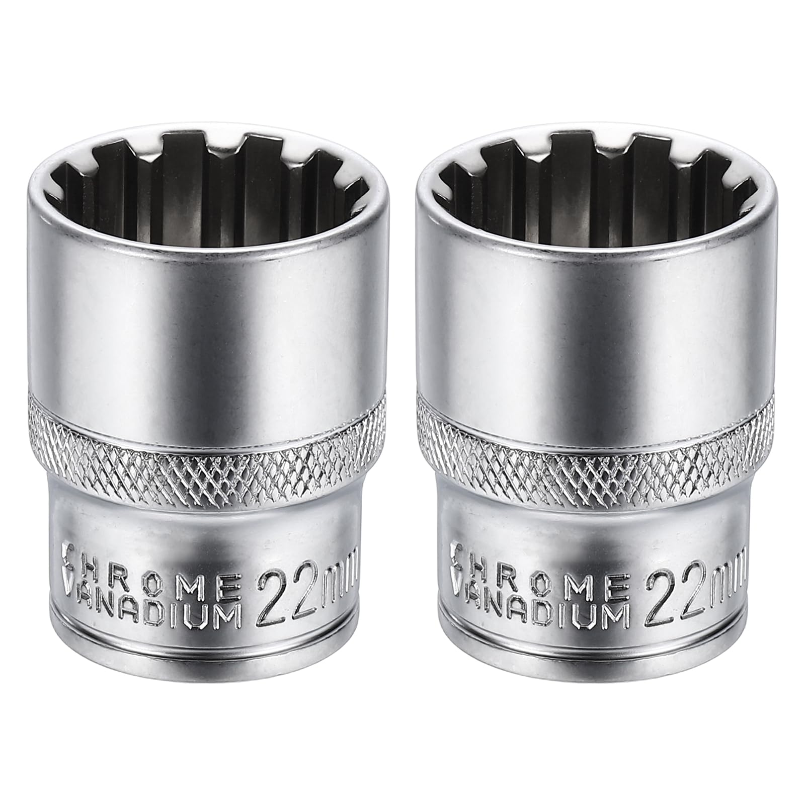 sourcing map 2pcs 12 Points Socket 1/2" Drive 22mm Metric Shallow Socket 1.6" (40mm) Long CR-V Steel Nickel Plating for Home Auto Nuts Bolts Repair