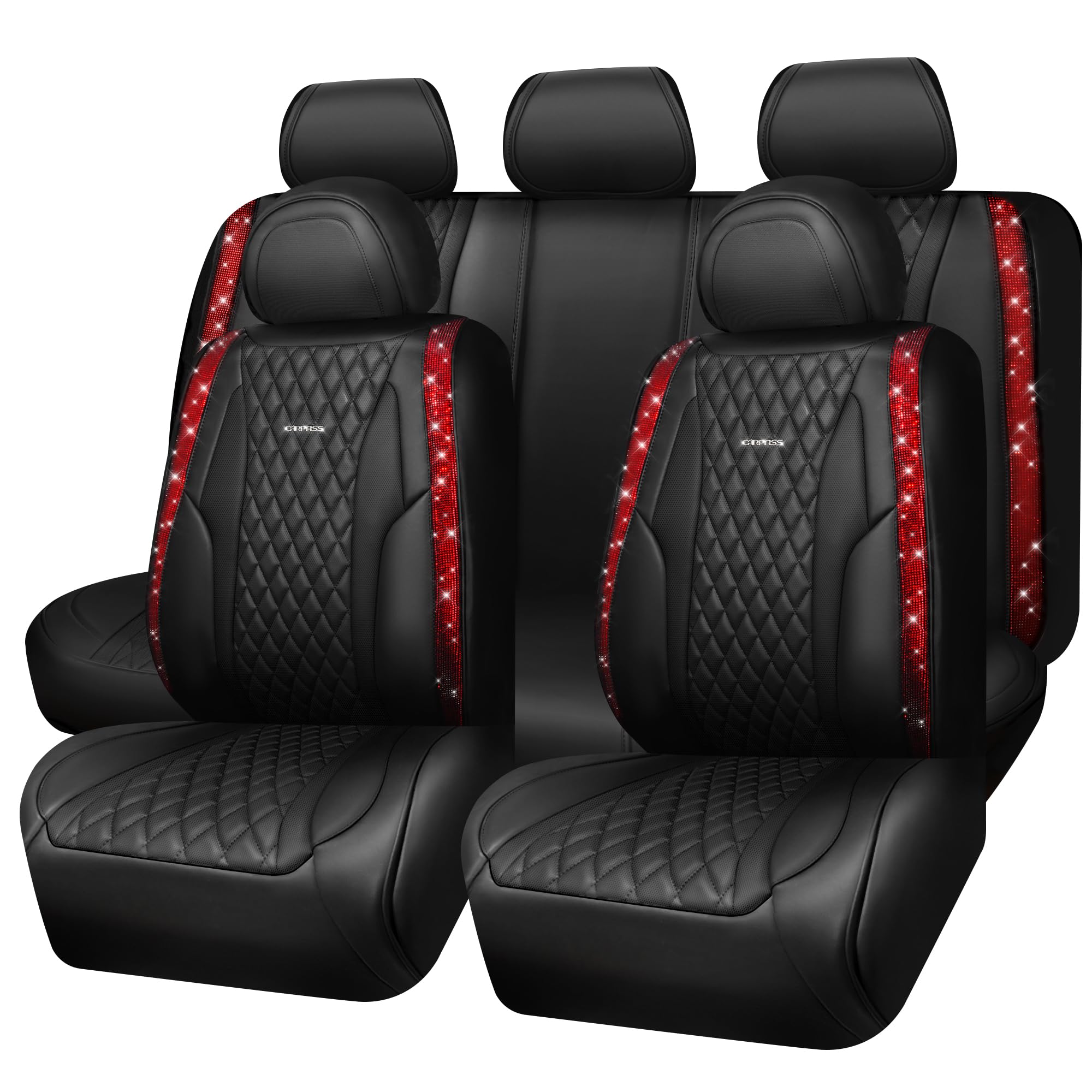 Amazon.com: CAR PASS Nappa Leather Bling Diamond Black Red