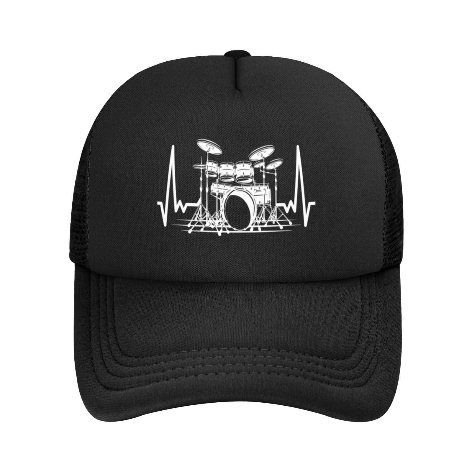 FJQWKLF Funny-Drums-Drummer-Drumming-Gift for Women Men-Black Baseball Cap Trucker Hat for Men Women AdjustableHat