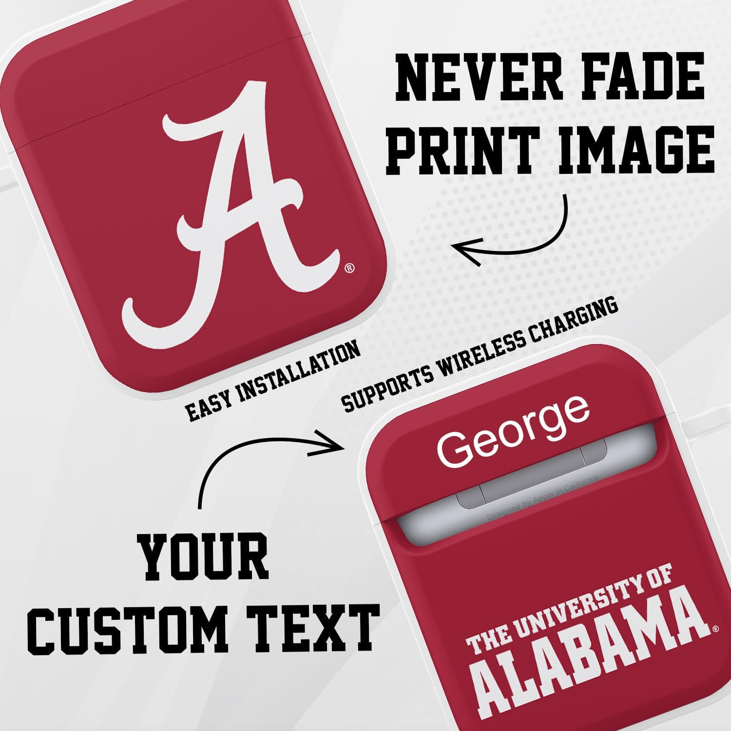 Affinity Bands Alabama Crimson Tide HDX Custom Name Case Cover Compatible with Apple AirPods Gen 1 & 2 (Classic)