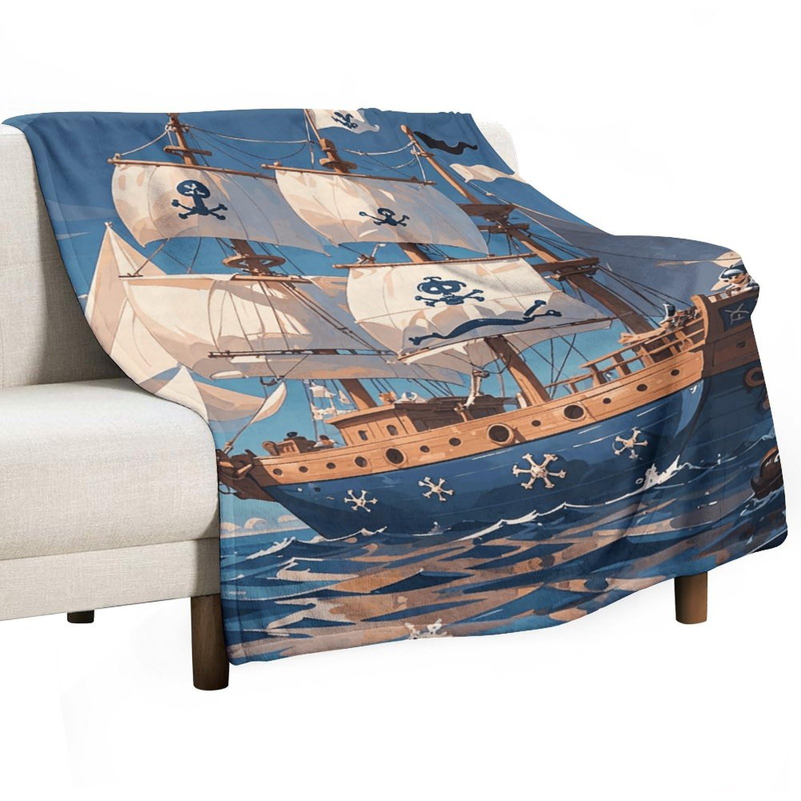 Couverture flanelle confortable lit canapé motif marin 127x178cm