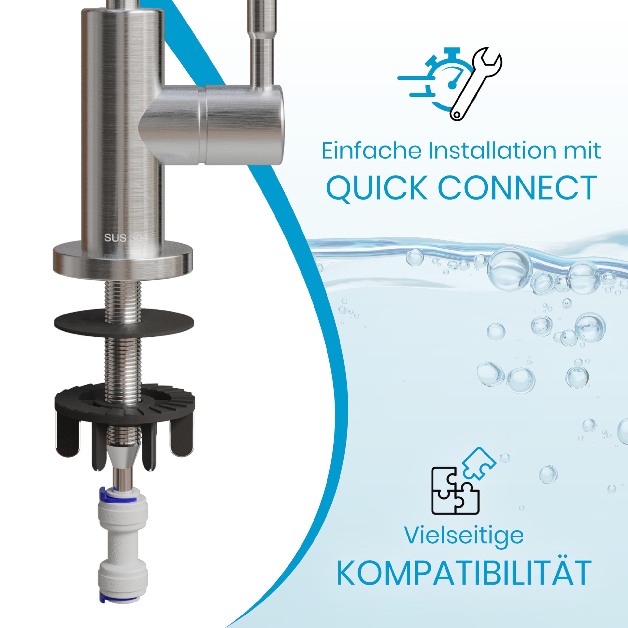 Rubinetto Da Cucina In Acciaio Inox Per Osmosi Inversa - Beccuccio Girevole 360° - Con Valvola Ceramica - Foto 11