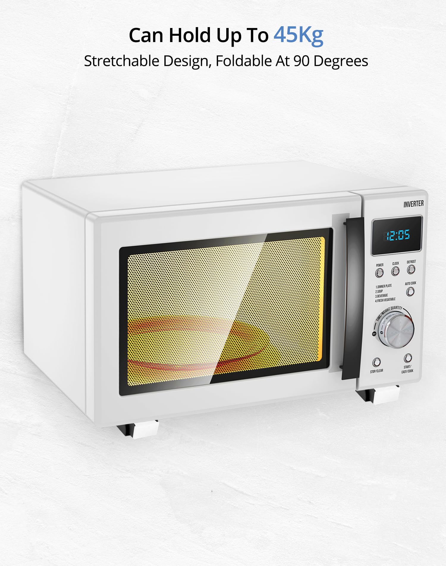 QWORK® 2-częściowy uchwyt ścienny do mikrofalówki, z ramionami teleskopowymi 230-400mm, czarny, do większości kuchenek mikrofalowych, w tym materiał montażowy