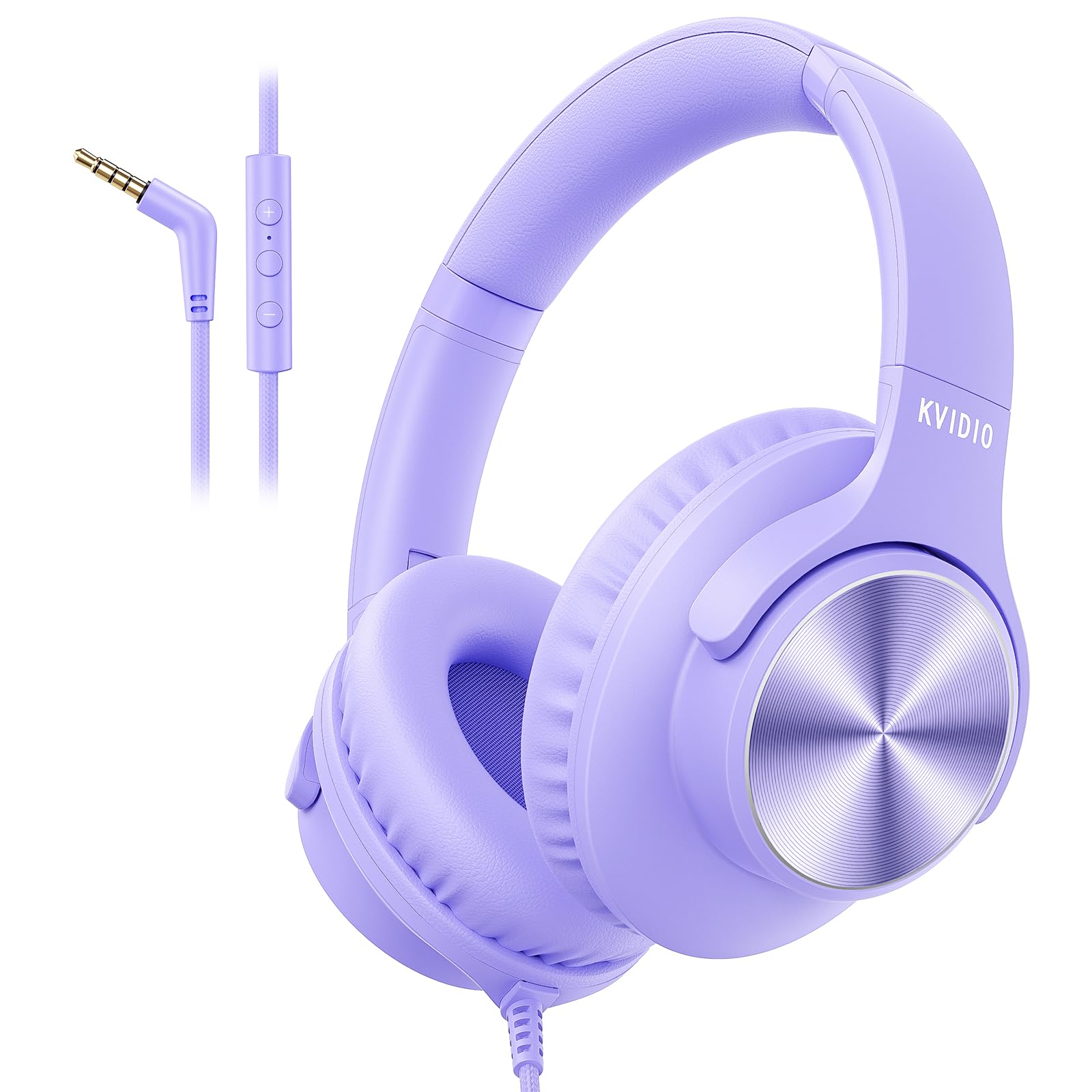 Wired Headphone with Mic, Over-Ear 3.5mm Corded Headphone for School Purple