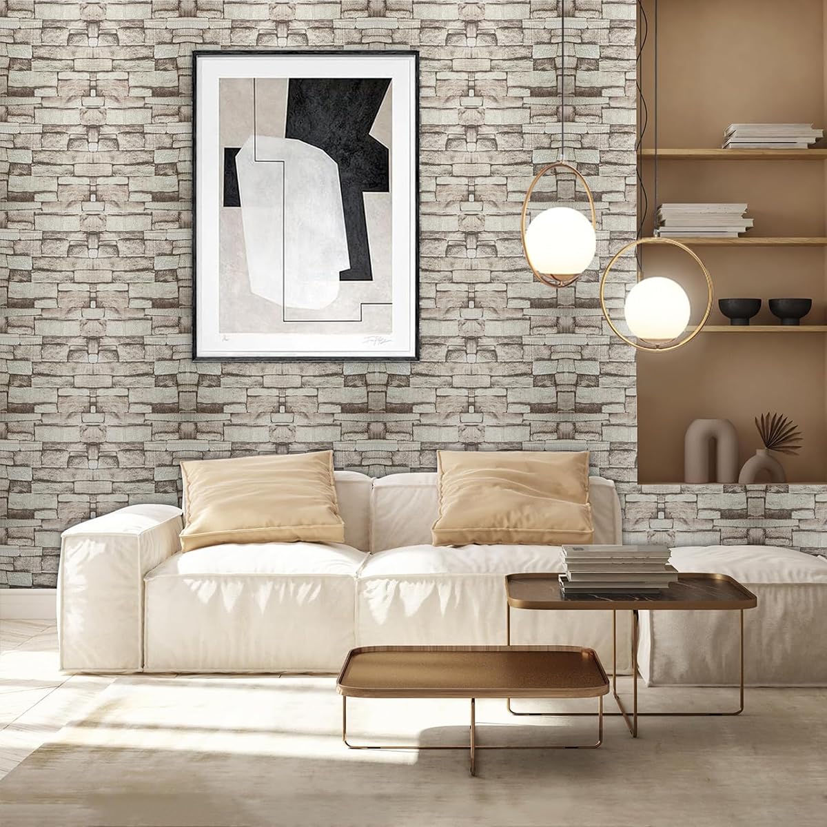 3D Wandpaneele Selbstklebend Steinoptik 35x39cm 3D Ziegelstein Tapete Wandfliesen Schaumstoff Wasserdicht Wandaufkleber Wandtapete für Wohnzimmer Küche Badezimmer (Gelber Stein, 36 Stück)