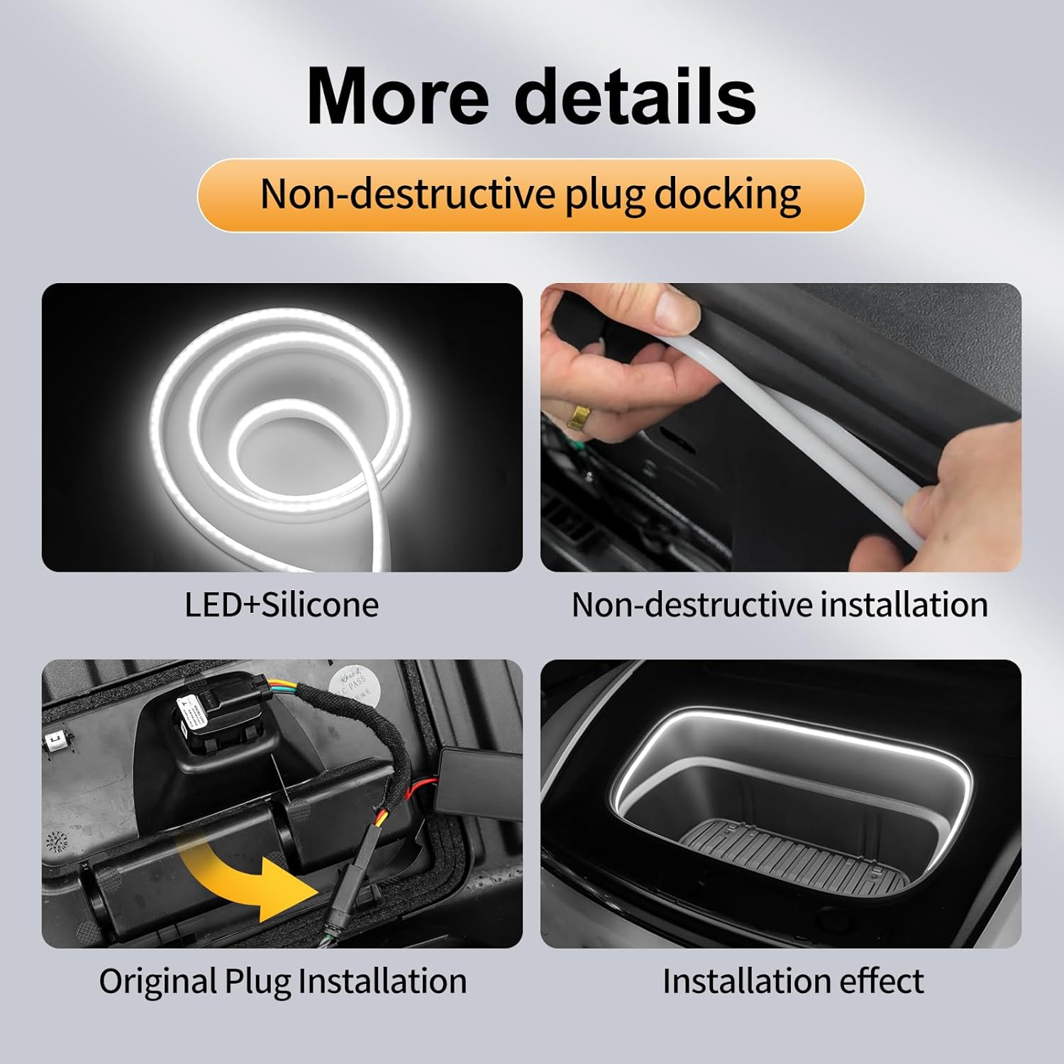 Front Trunk LED Light Strip for Tesla Model Y Juniper 2025 2026 - Silicone Front Trunk Accessories with Magnetic Induction Switch, Waterproof Ambient Light (DC 15V, Cool White)
