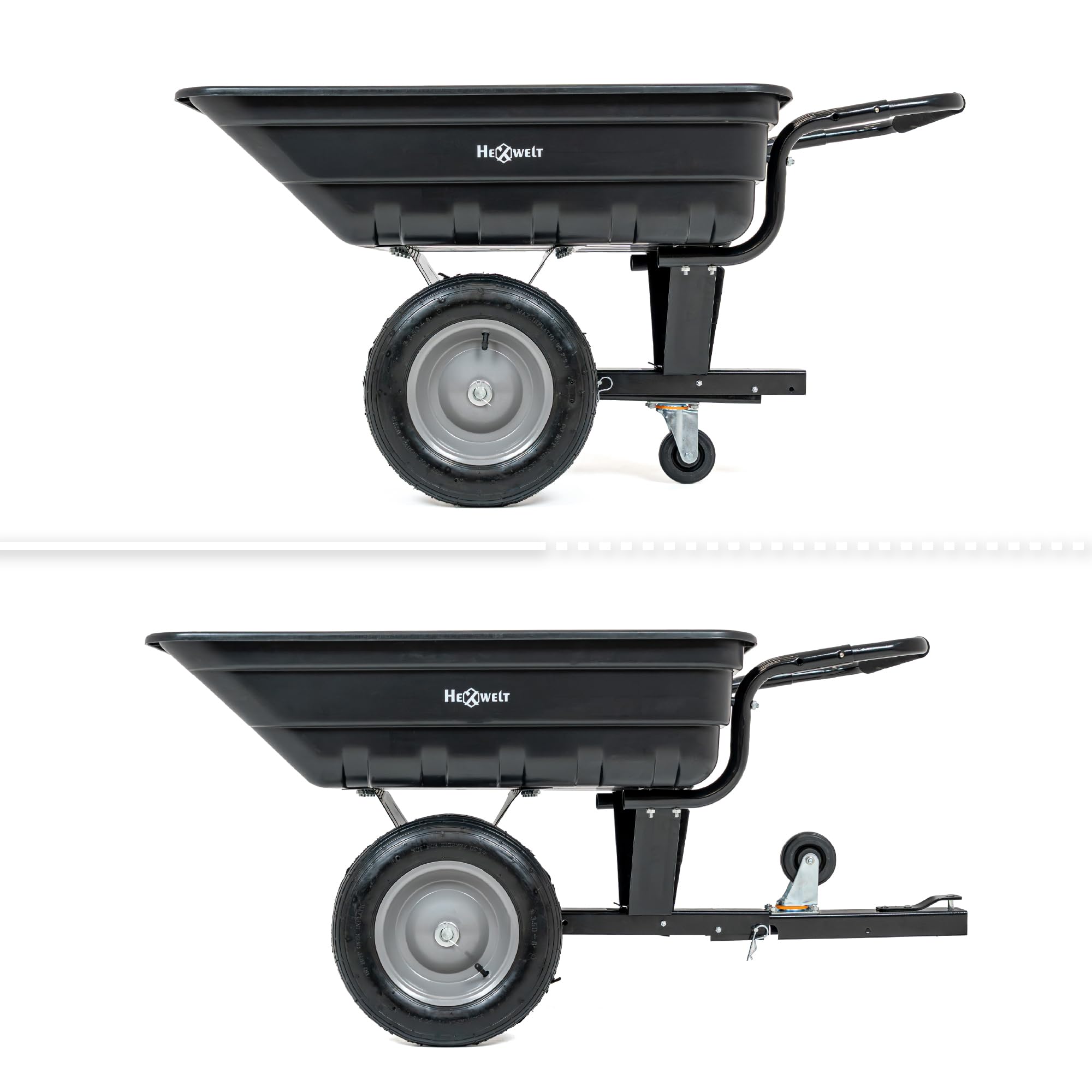 Anhänger für Rasentraktor und Quad 200 kg, Gartenanhänger mit ABS-Wanne 200 L, Transportanhänger für Holz, Erde, Laub und Gartengeräte, leichte robuste Gartenkarre, 130 x 77 x 65 cm