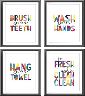Fun Colorful Kids Bathroom Rules Poster Prints for Home Washroom Restroom Nursery Toilet Decor, Motivational Signs Decorations Prints Wall Art Unframed 4pcs 8x10inches