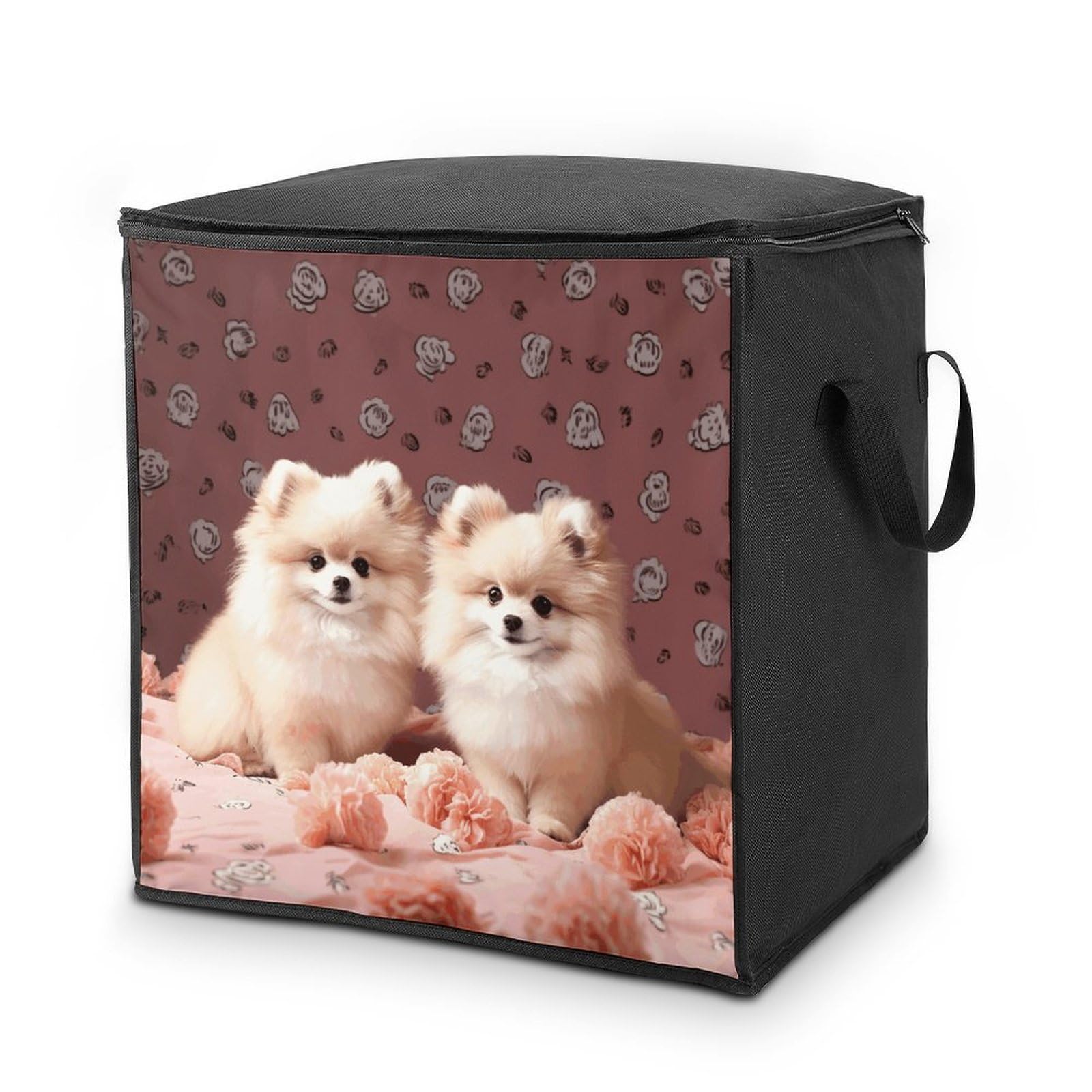 Pomeranians Puppies And Point Storage Bag with Zippers And Handle Extra Large Bedding Comforter Storage Bag Foldable Blanket Storage Bags Fabric Moving Bags for Closet Organizer (70L)