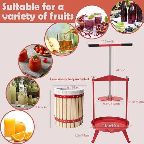 Miniatura 3 de SQUEEZE master Prensa de sidra de vino de frutas, cesta de madera maciza, barra de mango de 4.75 galones18L-T, más estable, exprimidor tradicional