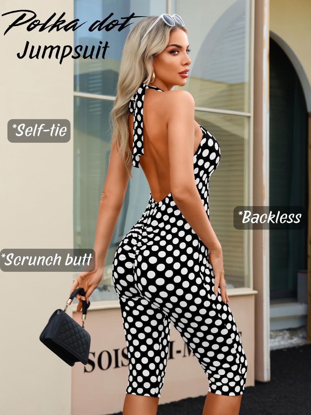 EHSUYAB Vintage Polka Dot Jumpsuit, Sexy Retro 1950s Outfits For Women | Scrunch Butt, 50S Style, One Piece Going Out Outfit For Curvy Girl Party Club Vacation Date Night Birthday