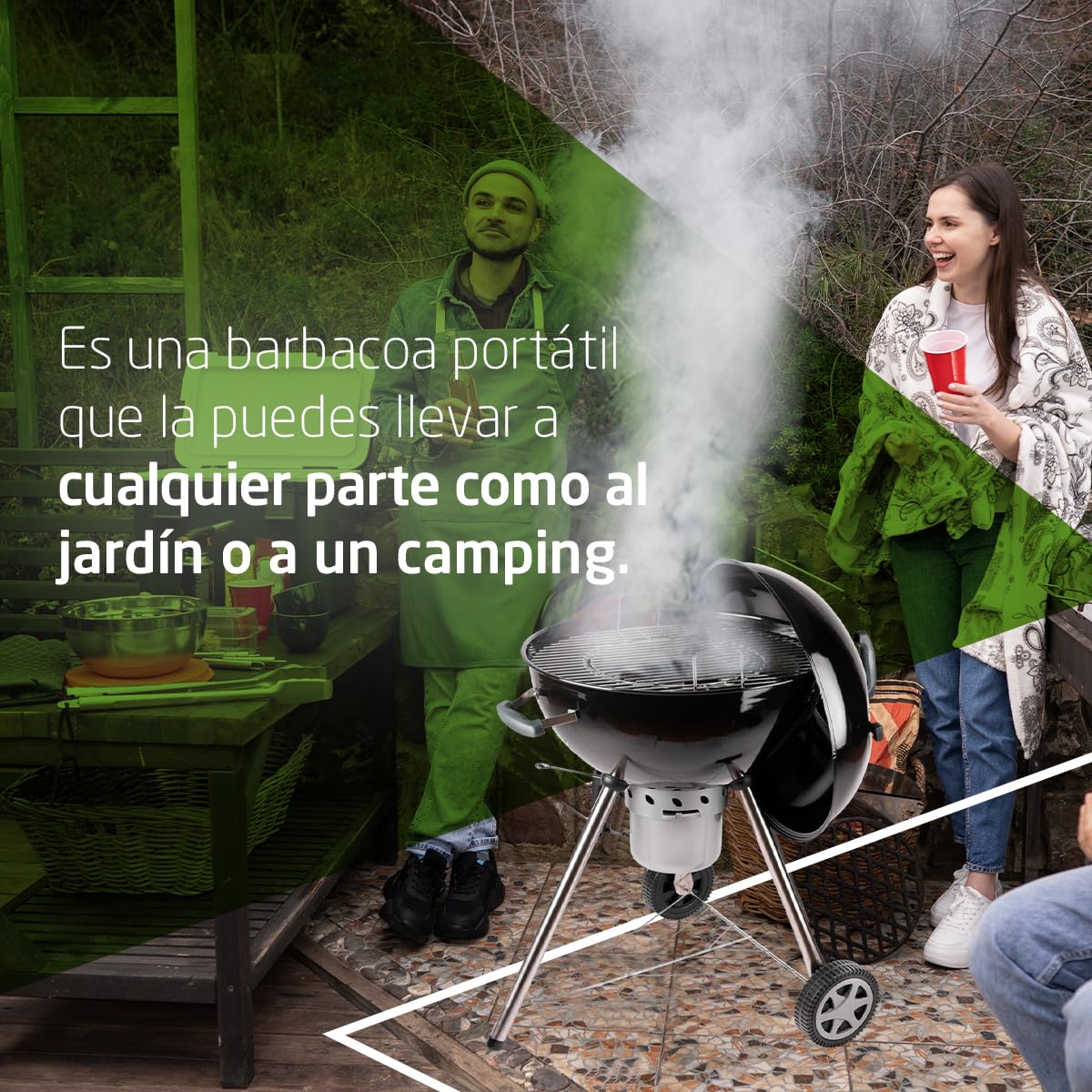 Amig - Barbacoa Portátil Fireplus de Carbón - Barbacoa Redonda con Tapa y Ruedas - Con Sistema de Ventilación y Depósito de Cenizas - Parrilla de Acero de Ø53,5 cm - Medidas: 68,4x64x100cm