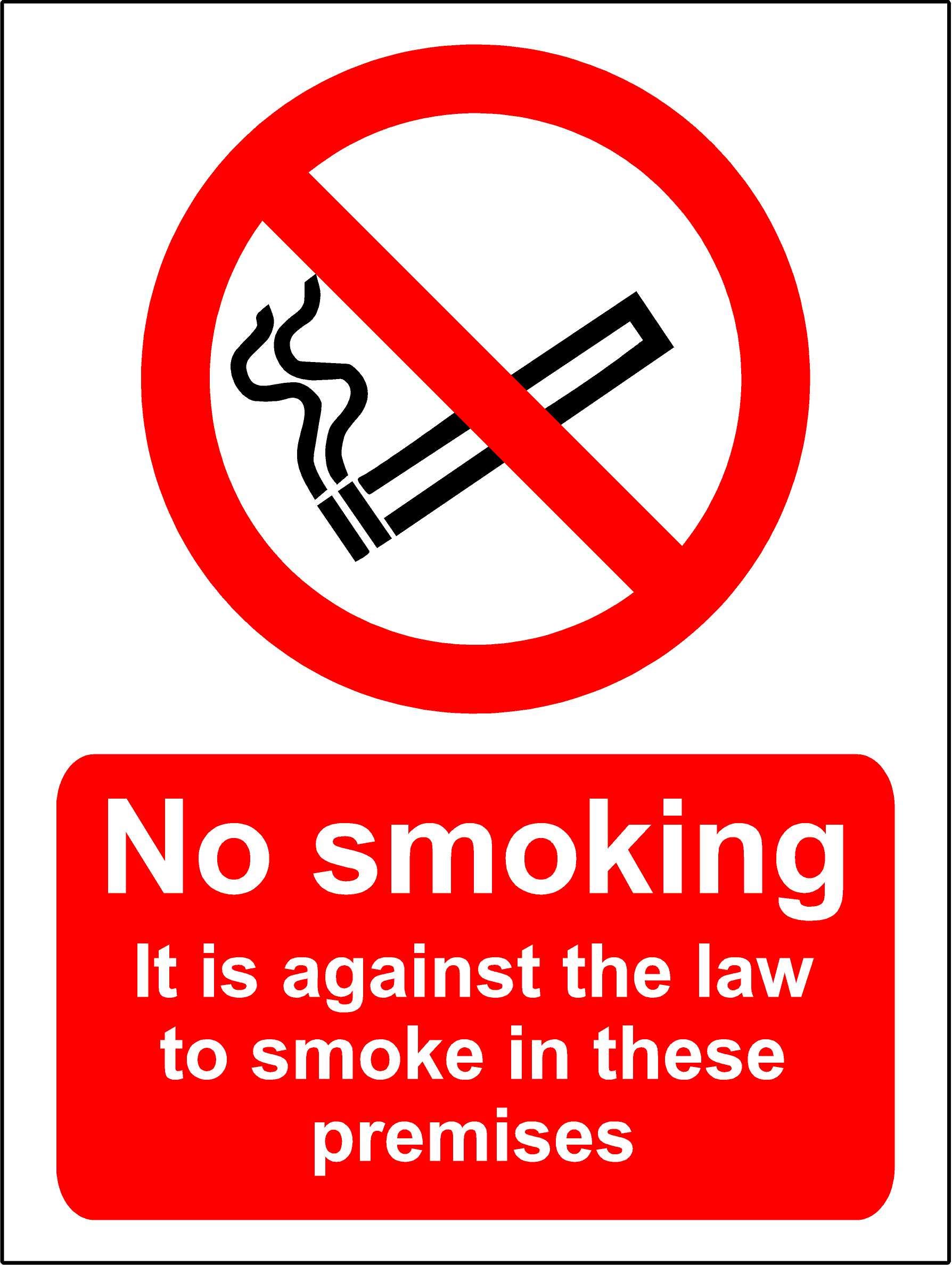 No smoking it is against the law to smoke in these premises sign - Face adhesive reverse window sticker 200mm x 150mm