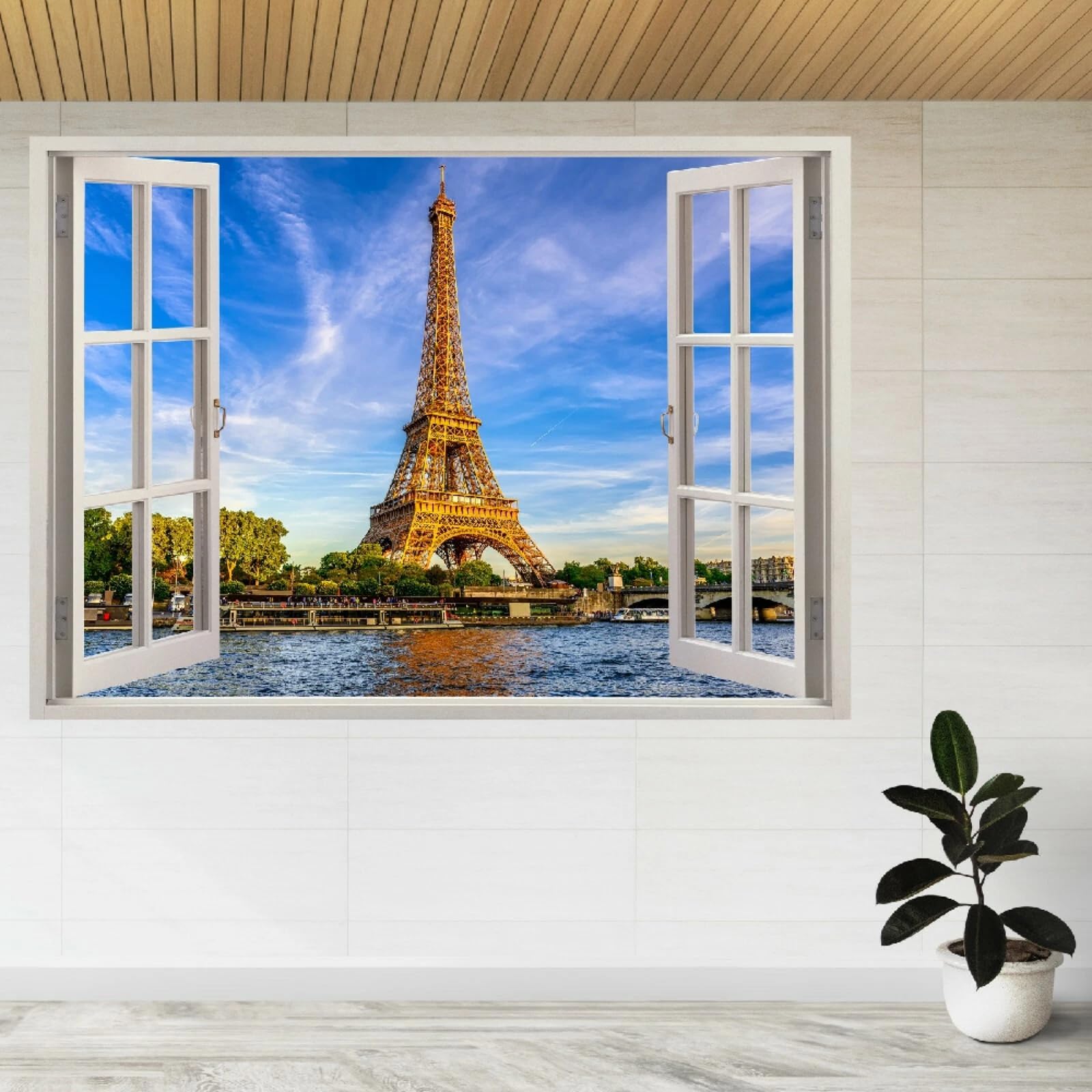 Vinilos Decorativos 3D Rotos Vista De La Torre Tatuaje de pared vinilo extraíble decoración del hogar Calcomanías impermeables para Guardería Habitación Decoración de pared 60x105cm