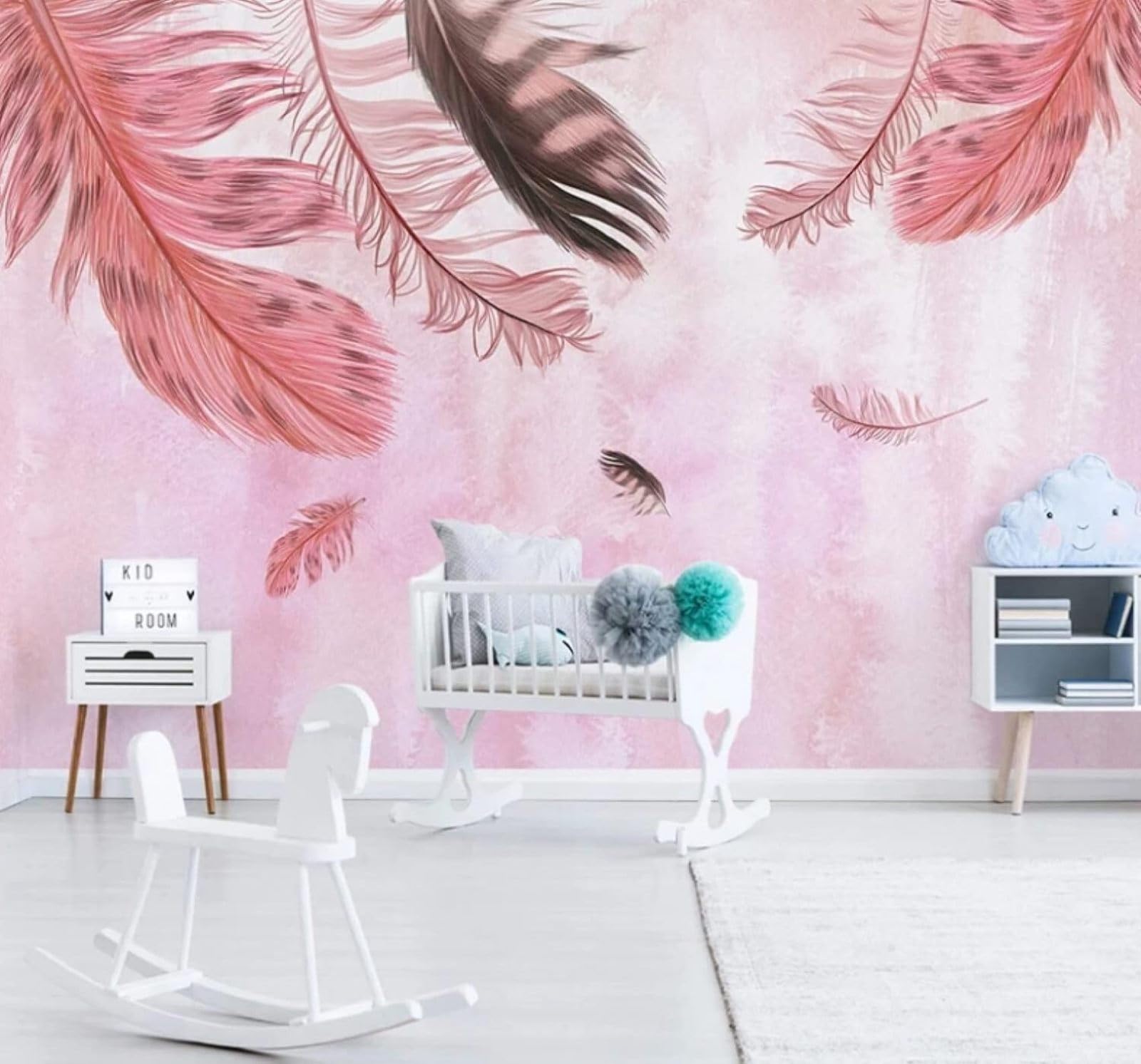 XLMING Minimalist Three Dimensional Hand Drawn Pink Feathers 3D Wallpaper Luxury Home Dining Decor Paste Sofa Living Room The Wall for Bedroom Mural-150cm×105cm
