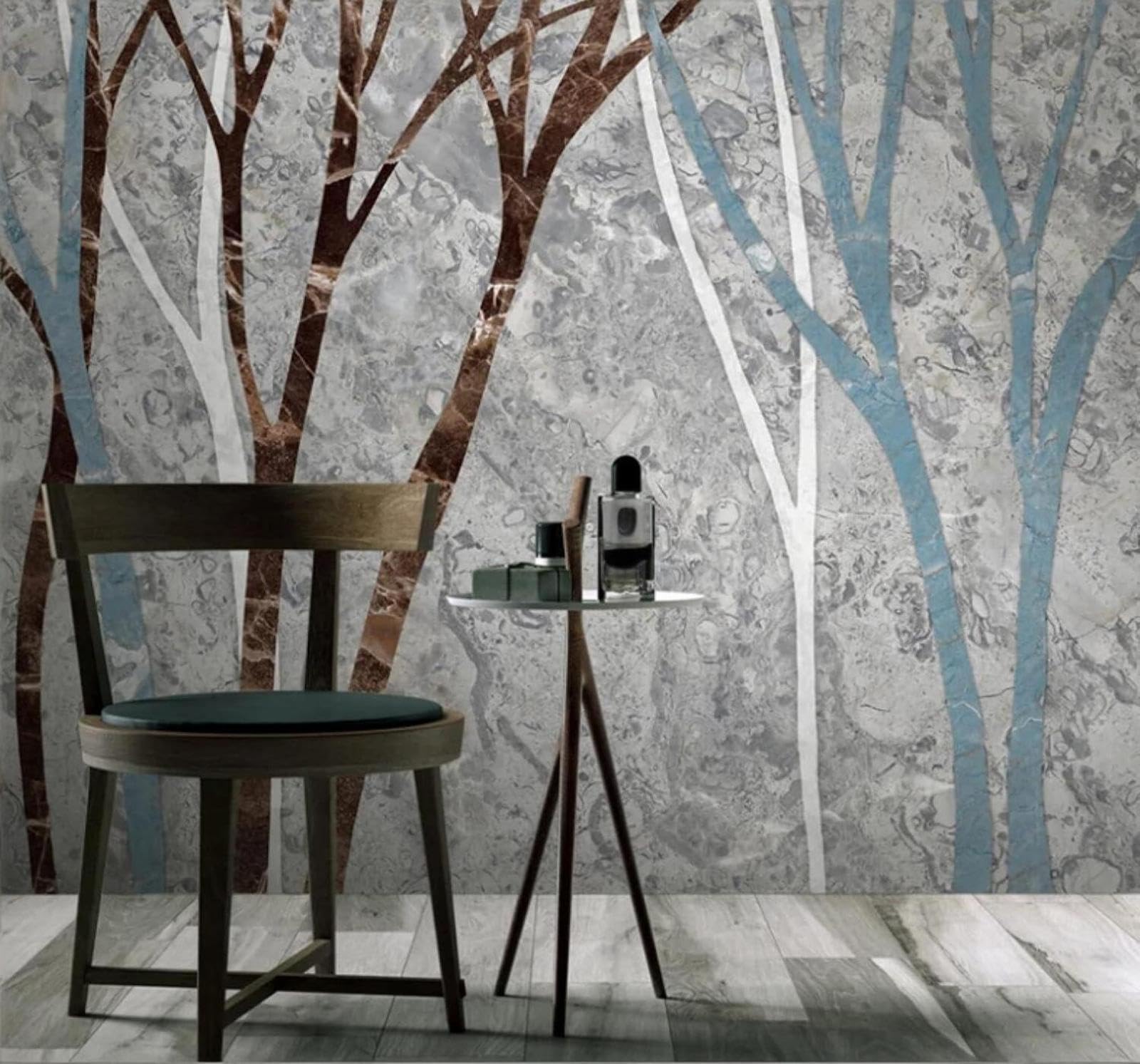 Abstract Retro Trees Faux Marble Pattern 3D Wallpaper Easy Install Feature Office Living Room Sofa Bedroom TV Background Wall Decoration-250cm×170cm