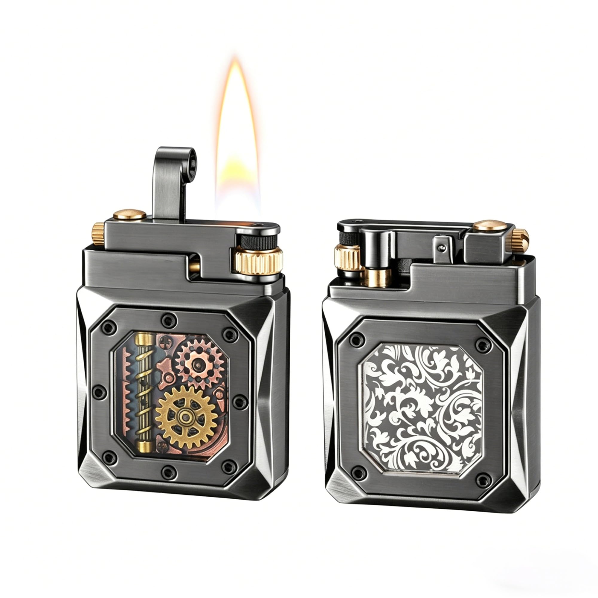 Old School Mechanical Kerosene Lighter, Refillable Metal Soft Flame Lighters for Camping Candle Lighting, Vintage Gift for Men (Fuel Not Included)(Black2)