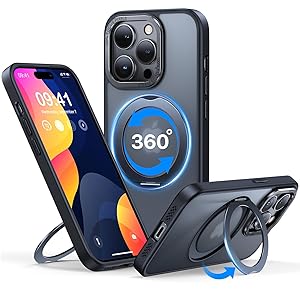 QTlier case for iPhone 14promax, 360 Rotatable Ring Stand, Raised Camera Frame, Shockproof with MagSafe Black