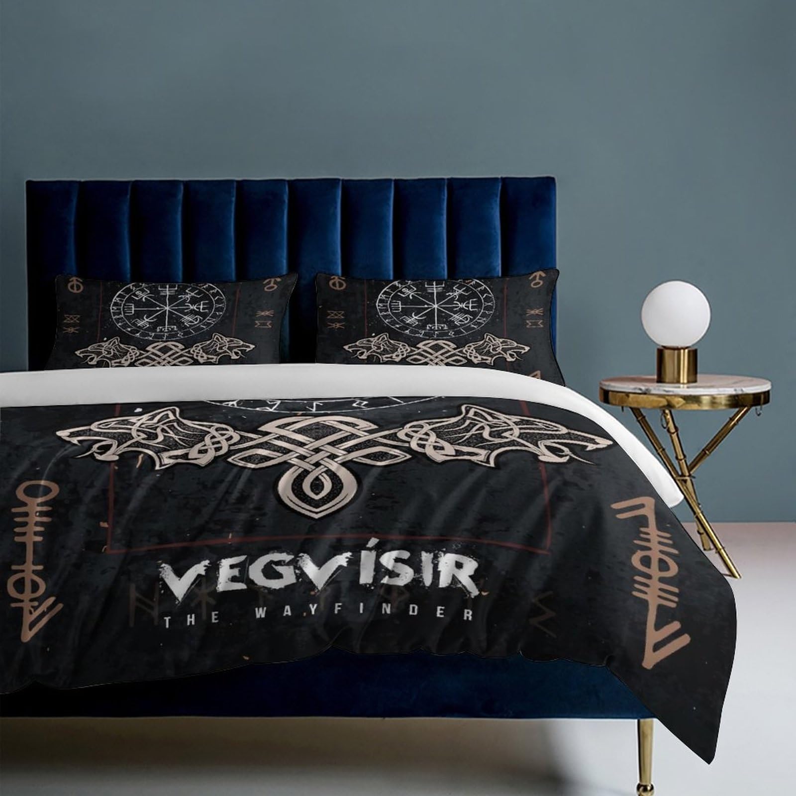 LDZDGD Viking Duvet Cover Queen, Norse Totem Symbols Pattern Quilt Cover, Farmhouse Rustic Bedding Comforter Sets (Color : Valkyrie, Size : 229 x 229CM): 229 x 229CM Viking Compass