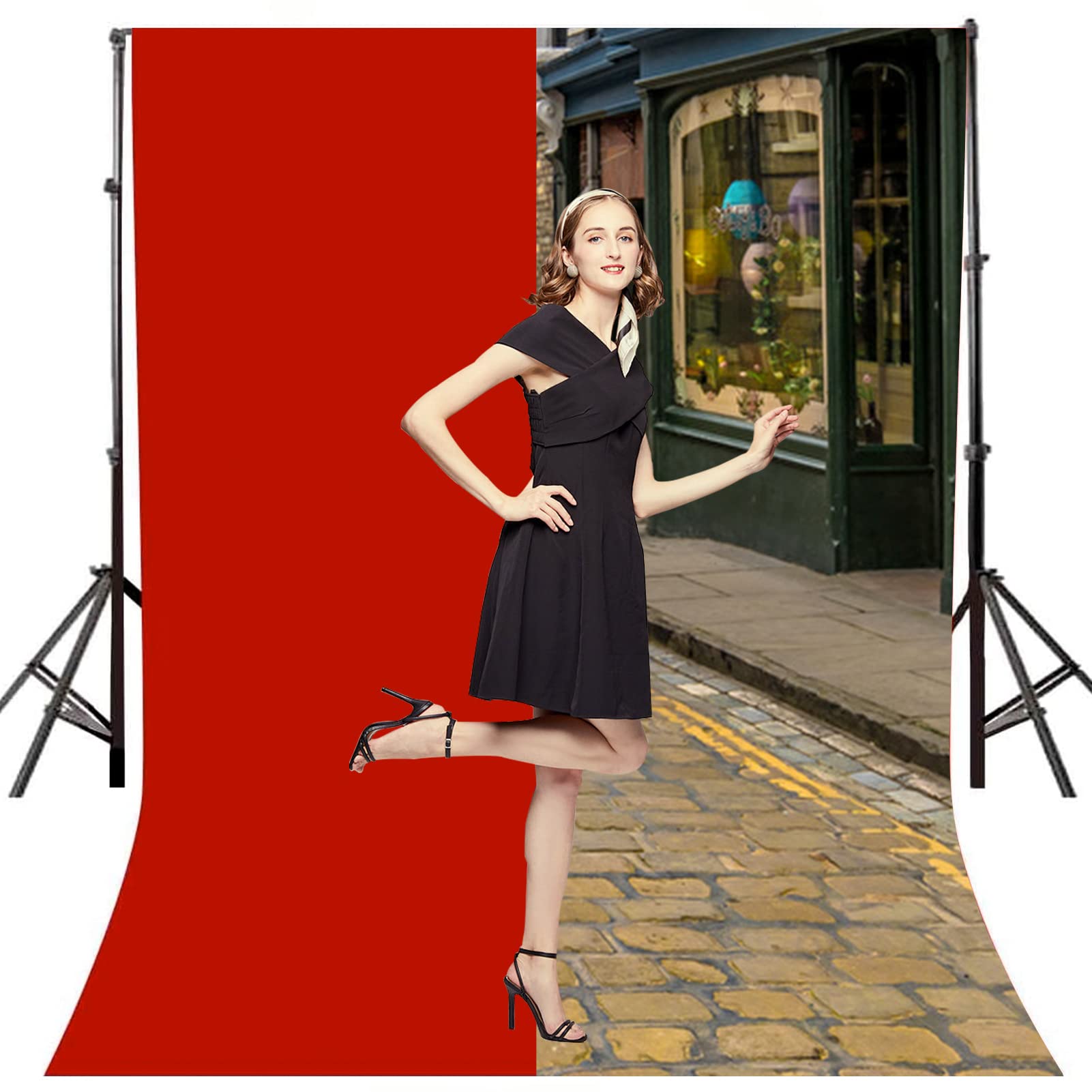 Fond Rouge Photo, Tissu de Fond 3 x 2M avec 4 Clips et 4 Clips de Tarp, Backdrop Pliable Lavable Durable pour Studio de Photographie, Prise de Vue Vidéo