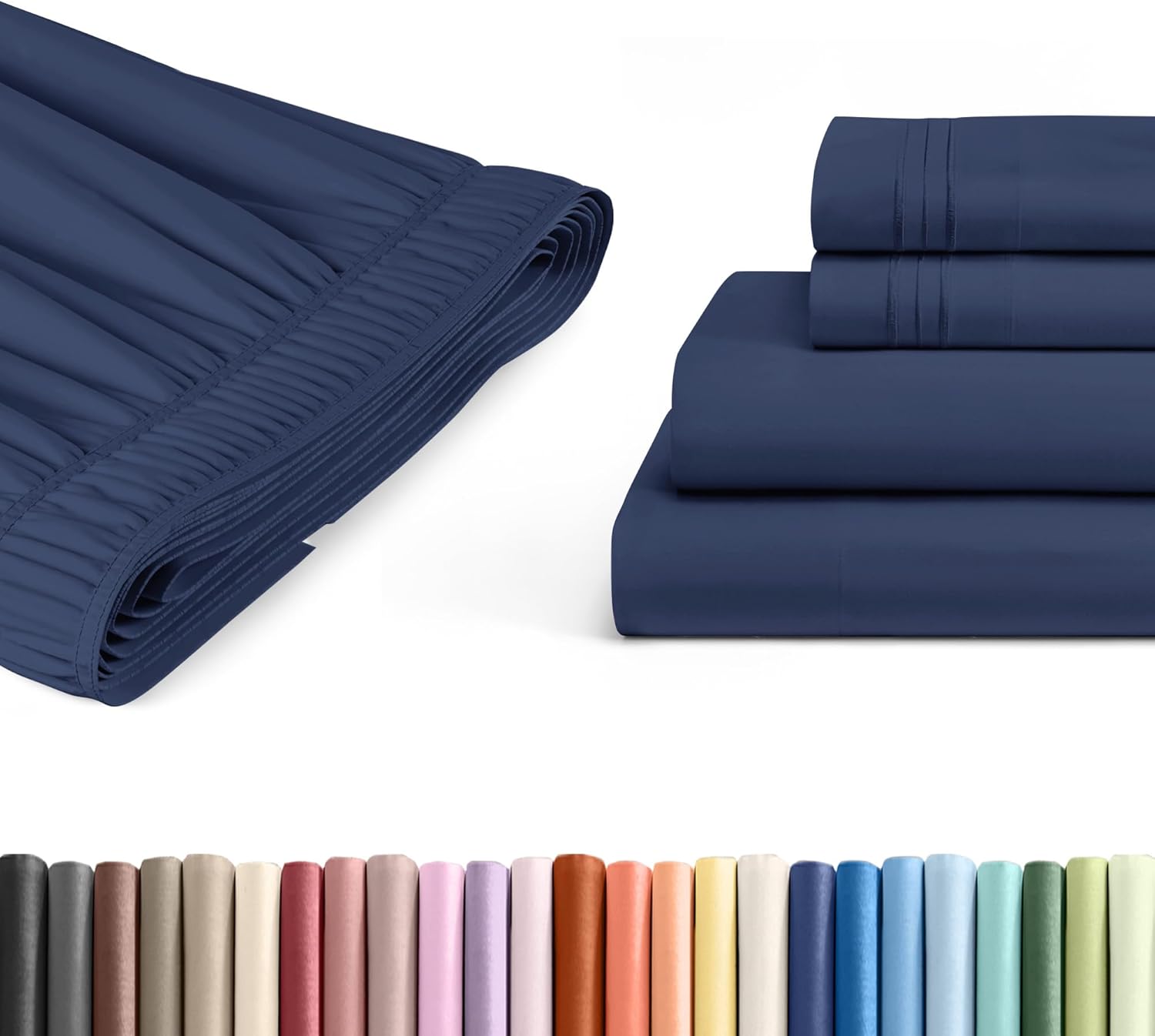 4 Piece Twin Navy Blue Bed Sheet Set + Navy Blue Adjustable Bedskirt with 15" Drop Bundle - Hotel Luxury Quality Sheets w/ 16 inch Deep Pockets - Breathable, Cooling, Soft & Wrinkle Free - Oeko-Tex