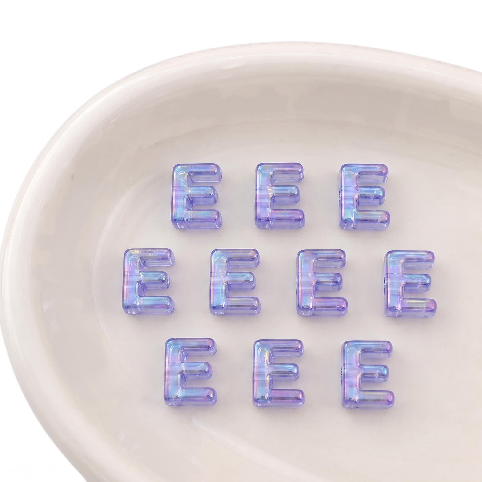 Letter Beads 10pcs, Large Acrylic Alphabet Beads with 6mm Hole, Iridescent Holographic UV Plated for Bracelet Making, Jewellery, Keyrings & Craft (Iridescent Blue, Letter E)