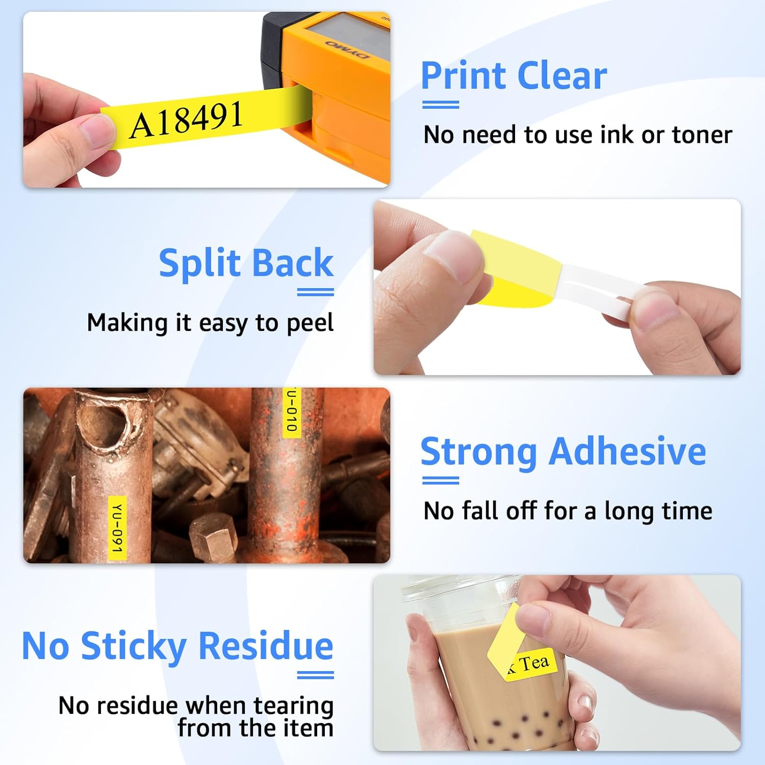 USUPERINK 10 Pack Compatible for Dymo Rhino Industrial Flexible Nylon Labels 18491 Black on Yellow 19mm Label Tape 3/4" x 11.5' for Wires Cables for Rhino 4200 5200 5000 6000 Label Maker