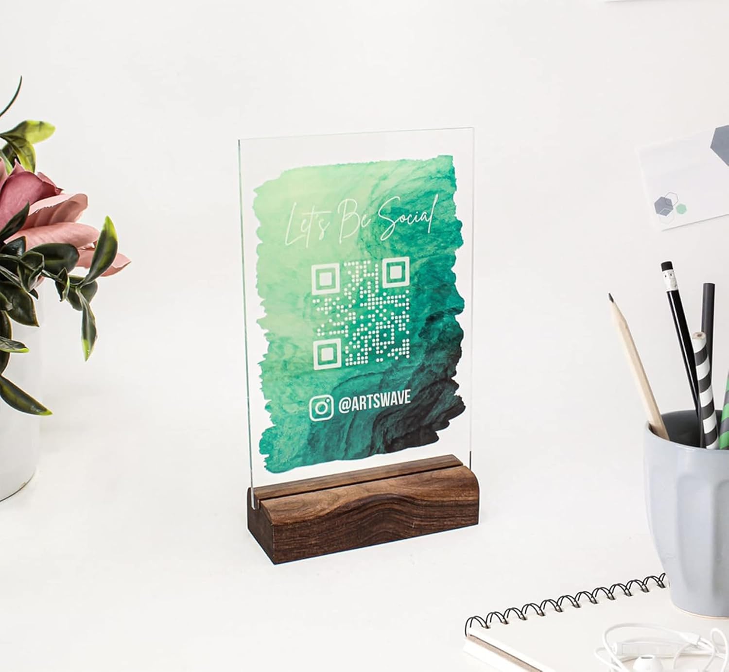 Scannable QR Code Sign | Printed Acrylic Sign | Let's Be Social (8x12 inch)