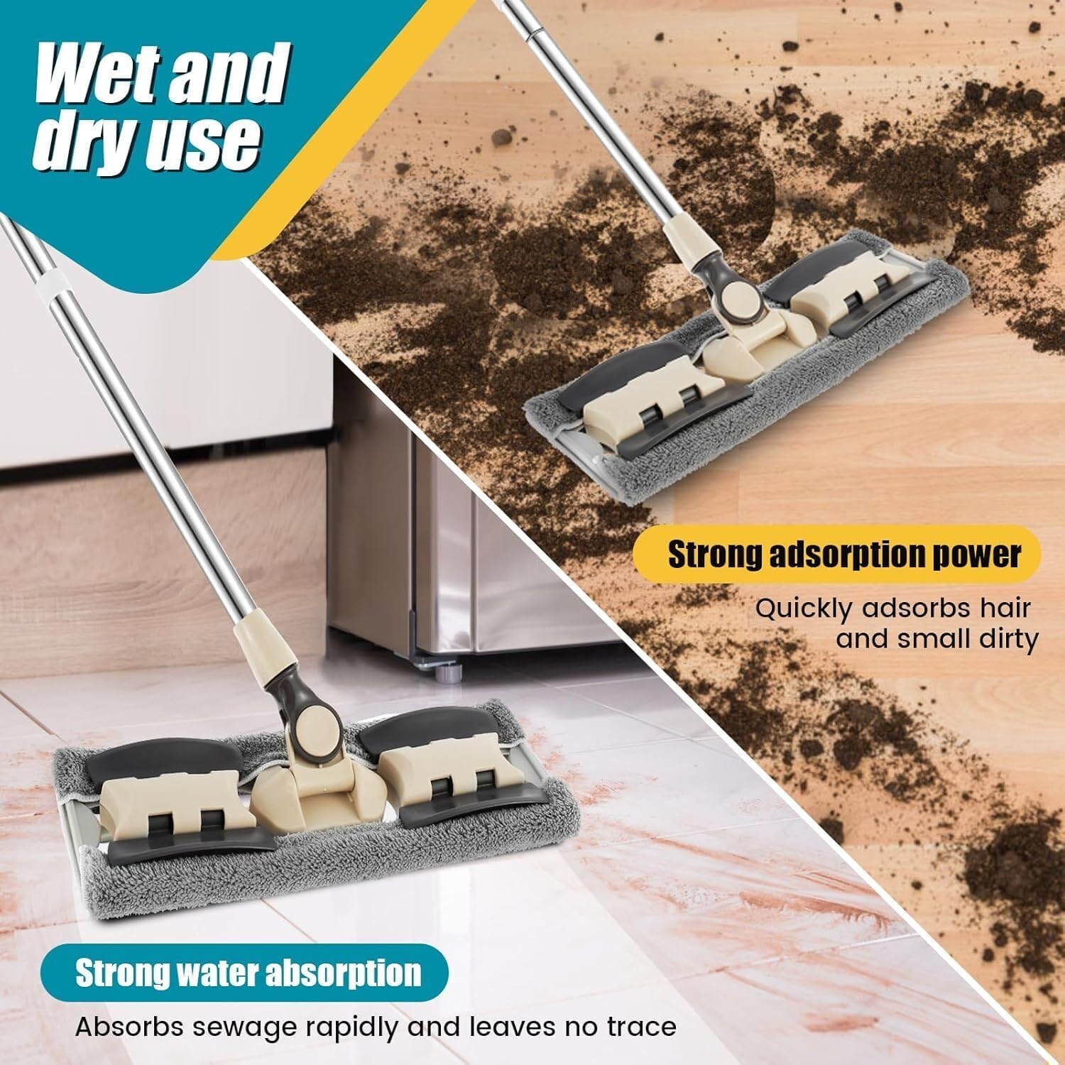 Mop,Floor Mop,Mop and Bucket Set,Spin Mop,Wall Mop,Microfiber Dust Mop with Adjustable Handle,360 ° Rotating Floor Cleaning Mop,Long Handle Flat Floor Mops Wet