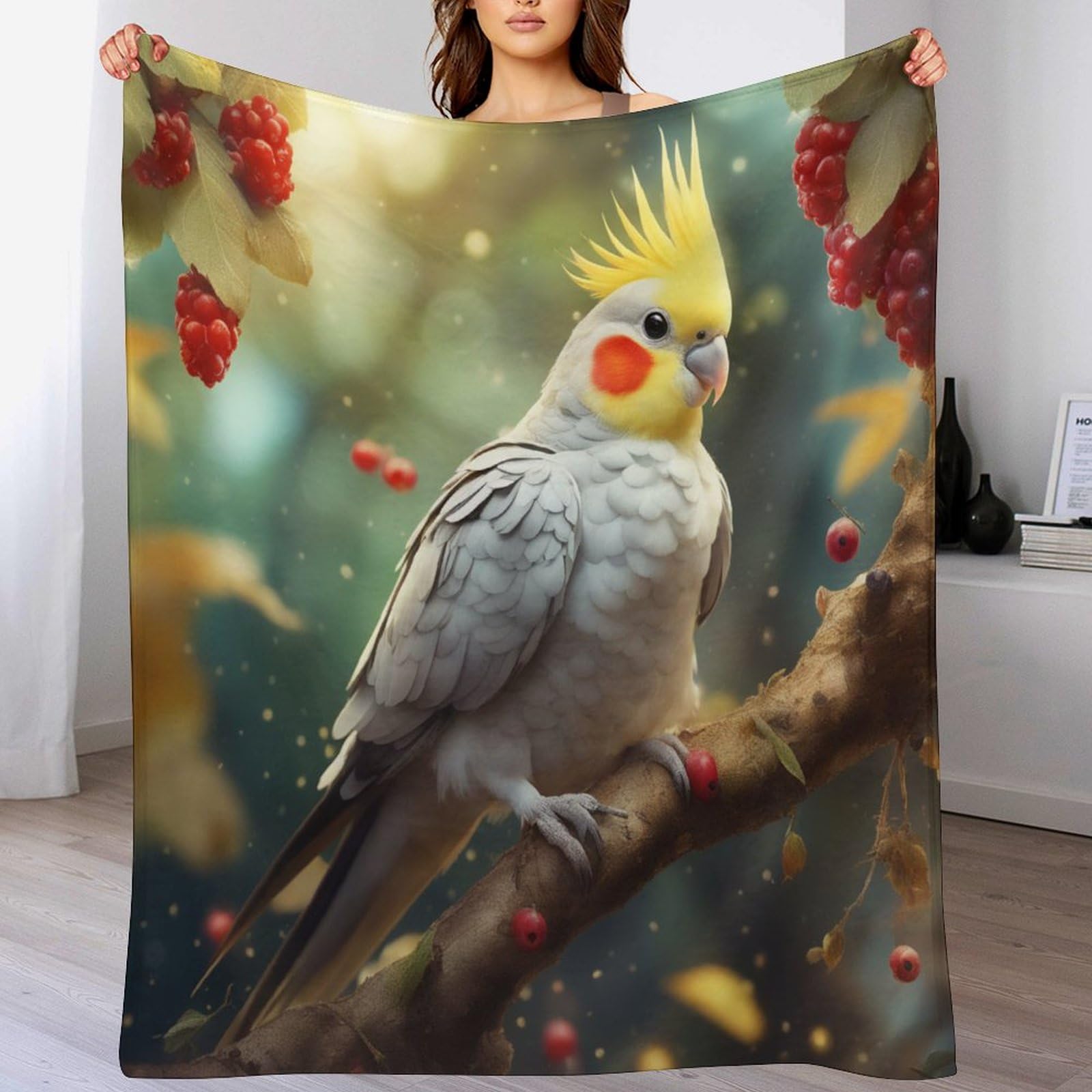Manta de franela de loro blanco suave de 150 x 200 cm para cama y exterior