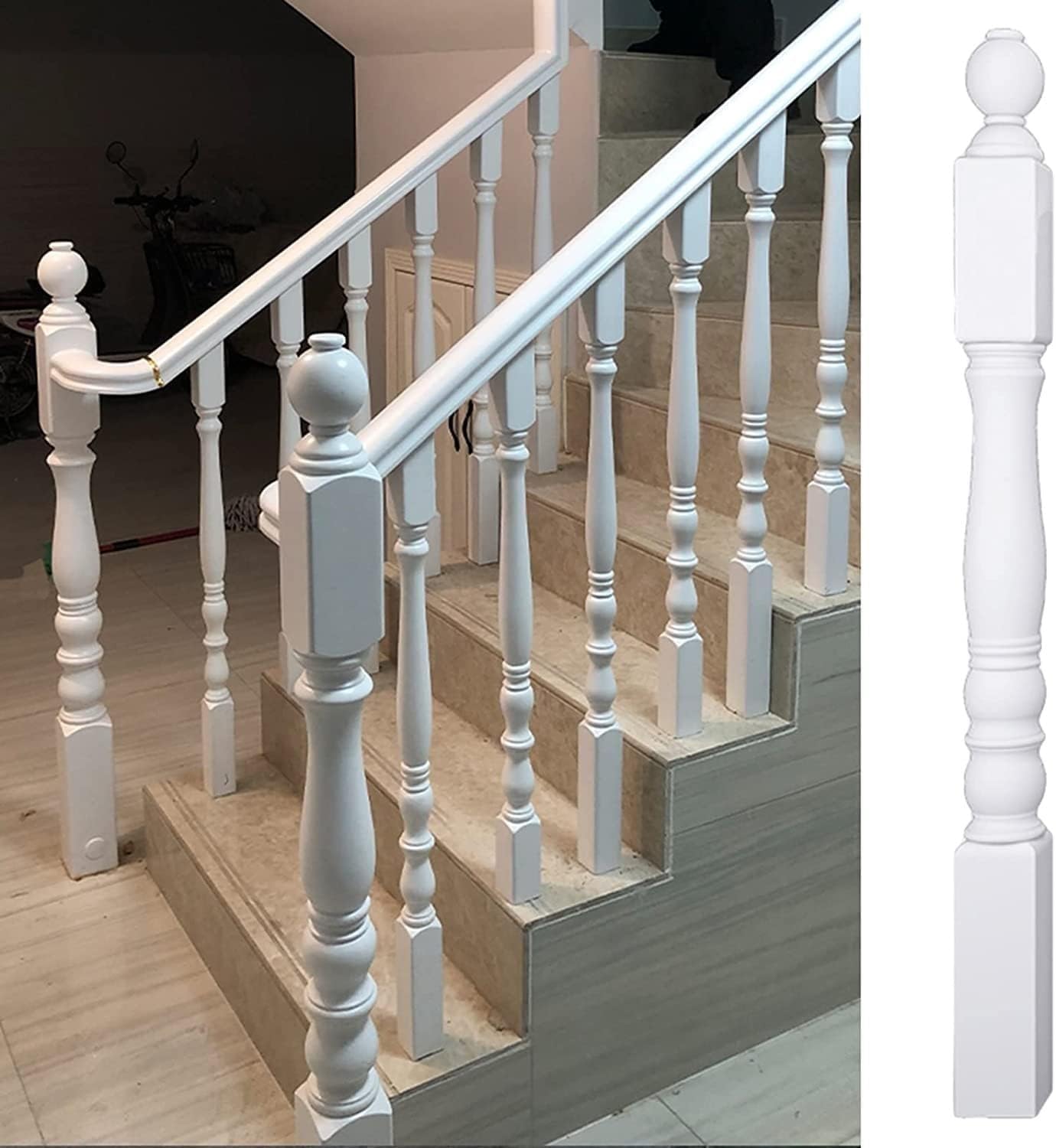 Garde-corps d'escalier en colonne blanche pour terrasse et mezzanine