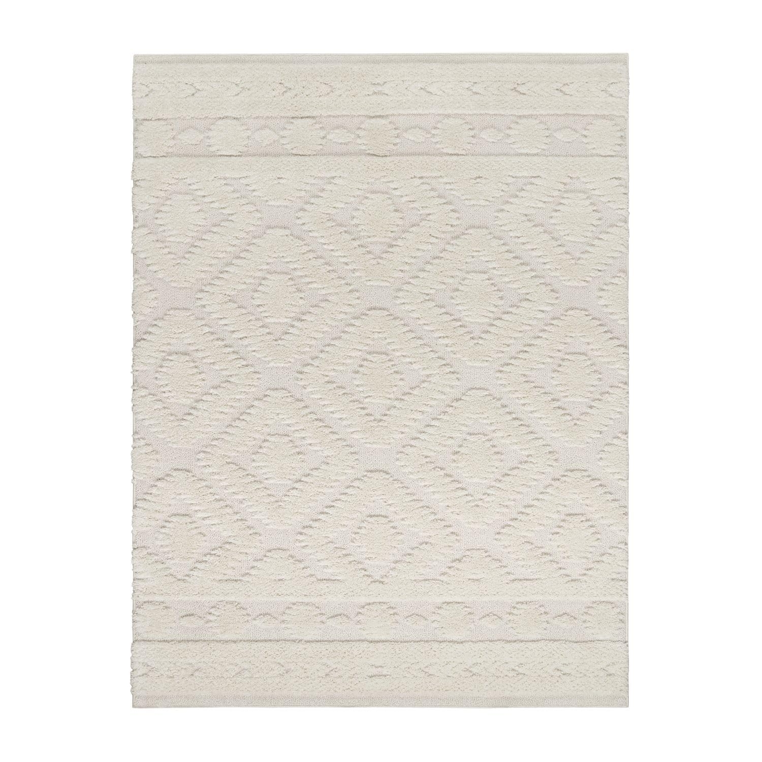 TT Home Wohnzimmer Teppich Hochflor Langflor Schlafzimmer Boho 3D Skandi Design Modern Unifarben, Farbe:Weiß Creme, Größe:200x280 cm