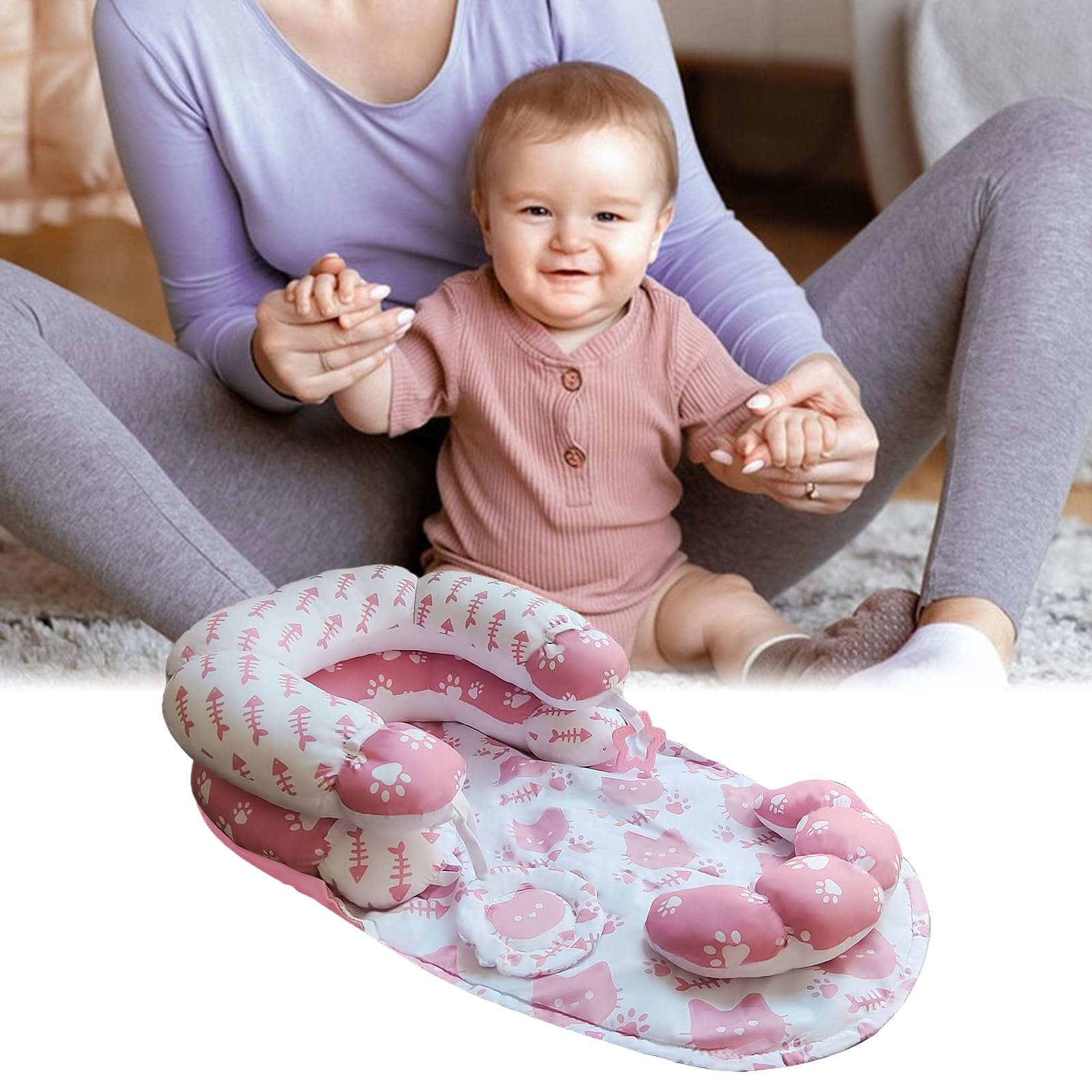 Tapete De Juegos Con Almohada Para Tummy Time Desmontable Sensorial