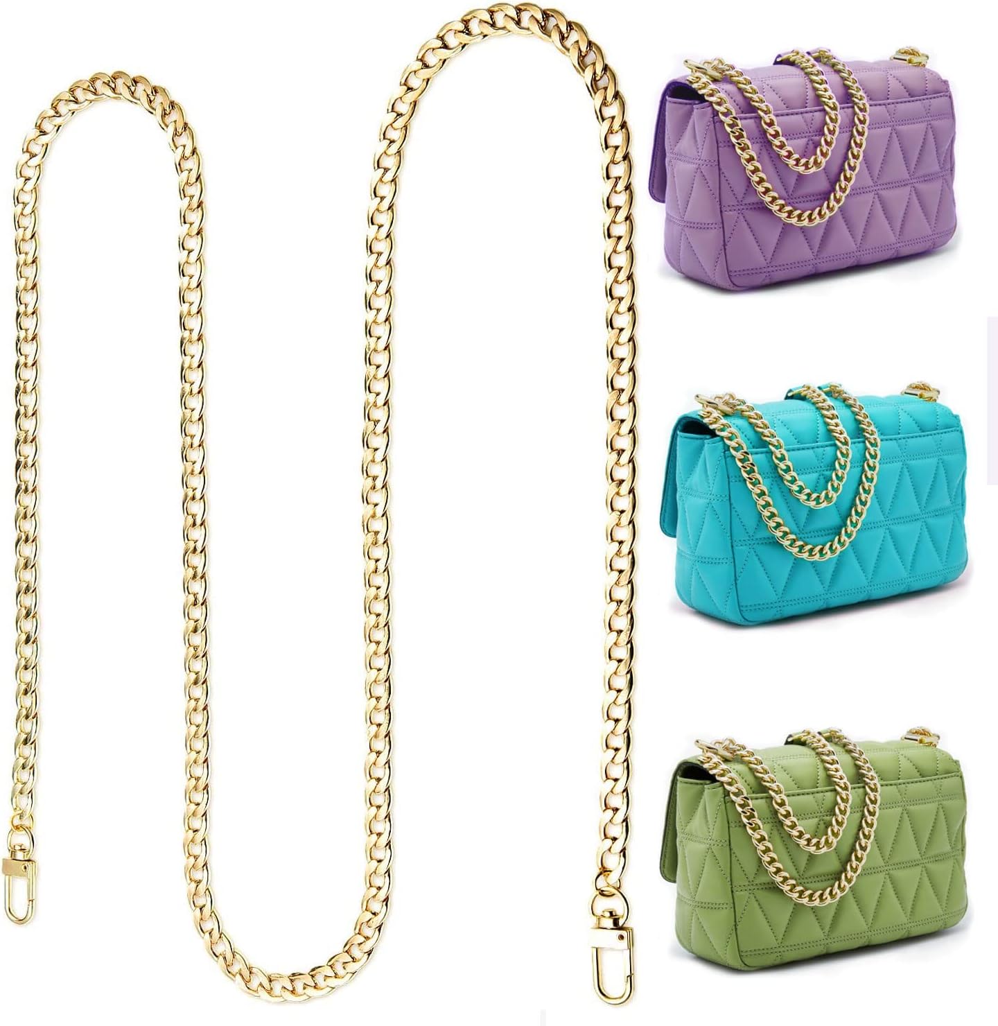 Voarge 120 cm DIY Iron Flat Chain Strap, Handbag Chains Metal Purse Strap Shoulder Cross Body Replacement Strap Bag Iron Flat Chain (Gold)