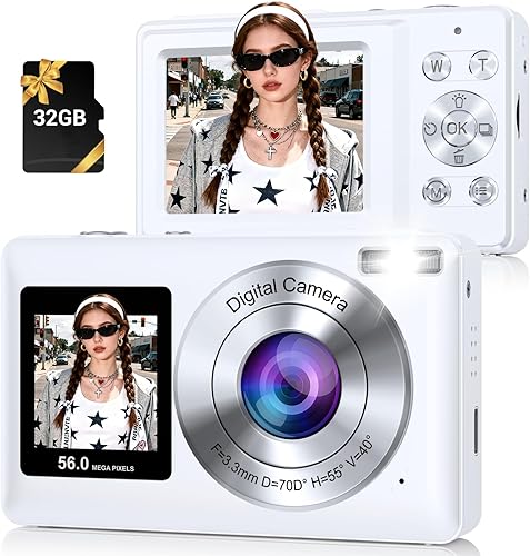 Miniatura 10 de Cámara digital, cámara selfie de doble pantalla de 56MP 2.7K con zoom de 16X, 20 filtros y antivibración, cámaras digitales portátiles de apuntar y