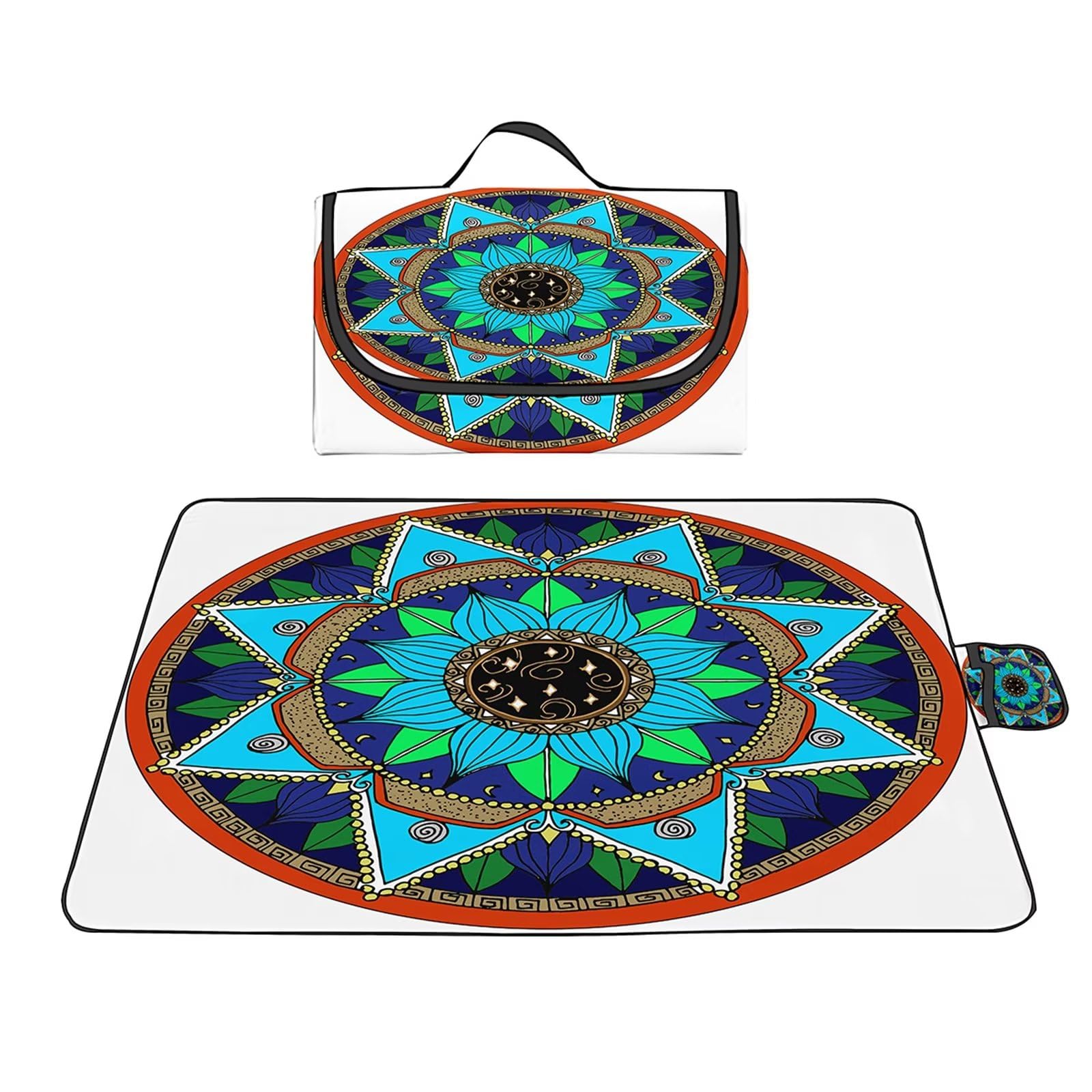 Manta de Picnic al Aire Libre, 150x200cm Alfombras de Playa, Mantas para pícnic Impermeable Prueba Arena Manta de Playa Plegable Portátil para Aire Libre Jardín Acampar Mantas Pícnic Mandala Azul