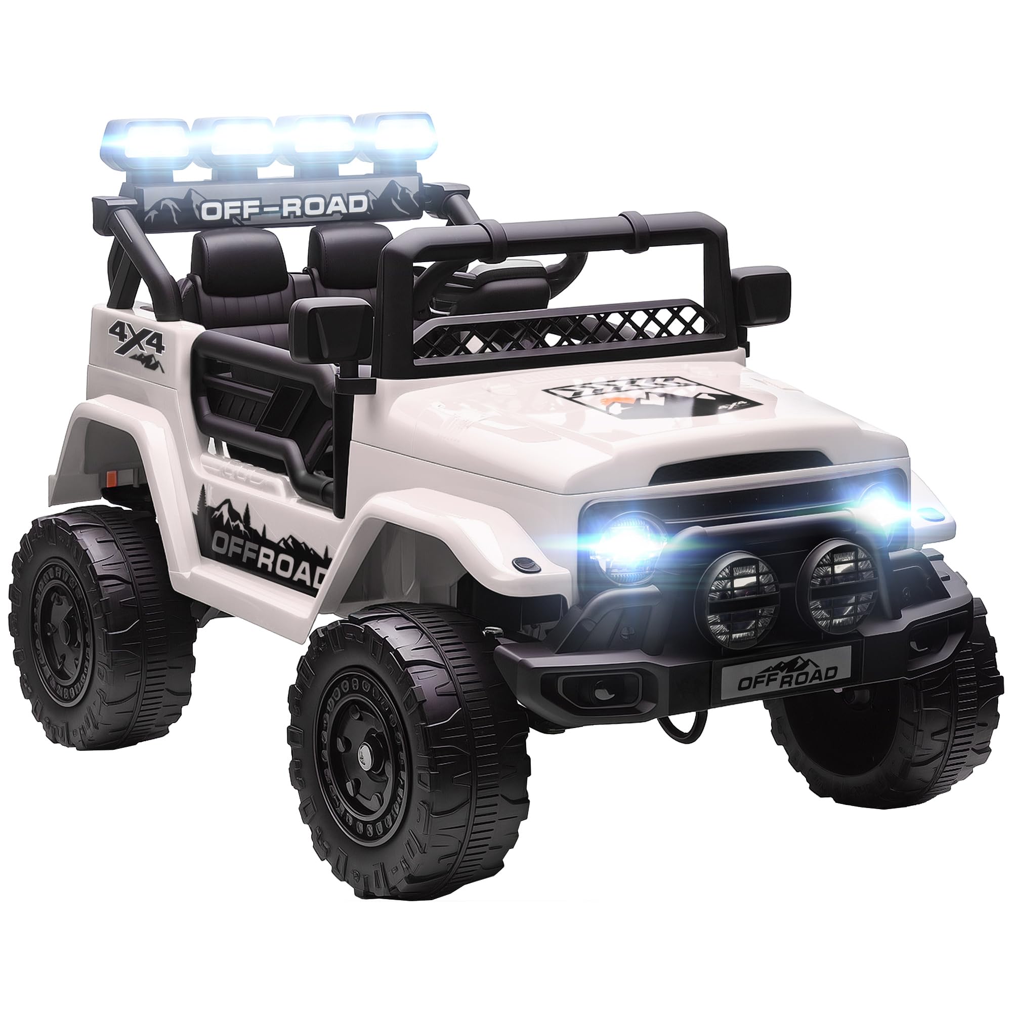 AIYAPLAY Macchina Elettrica per Bambini 3-5 Anni, 12V Fuoristrada Auto Elettrica per Bambini con 2 Motori, Sospensioni, Telecomando, USB, Musica, Wireless, Cintura, Fari e Clacson, 3-5 km/h, Bianco