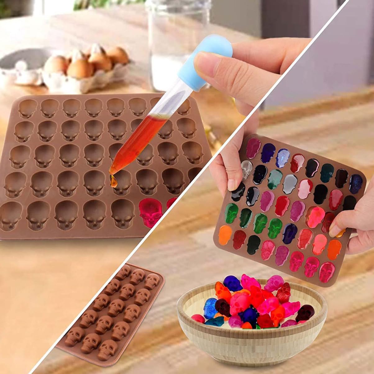 MAGICLULU 5 Ensembles moule de crâne Gelée étain squelette moulage cuisson du crâne moule halloween pochoir halloween moules pour le bricolage moules à desserts de fête Gel de silice Coffee