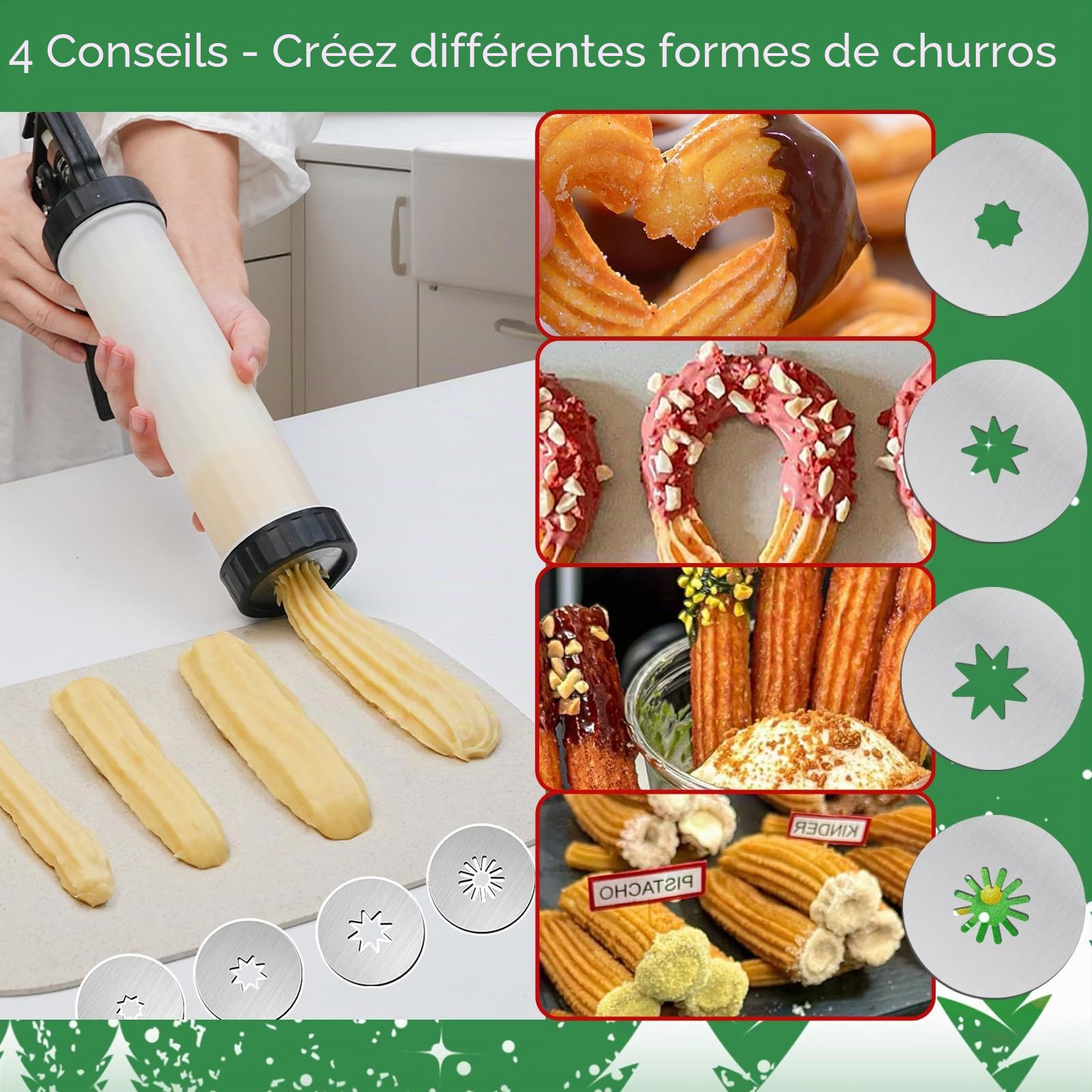 Machine a Churros,Presse à Biscuits pour Pâtisseries - Appareil a Churros avec 12 Pochoirs, 8 Douilles et Poche à Douille - Presse à Churro Pistolet à Pâtisserie pour Gâteaux Dessert et Biscuits