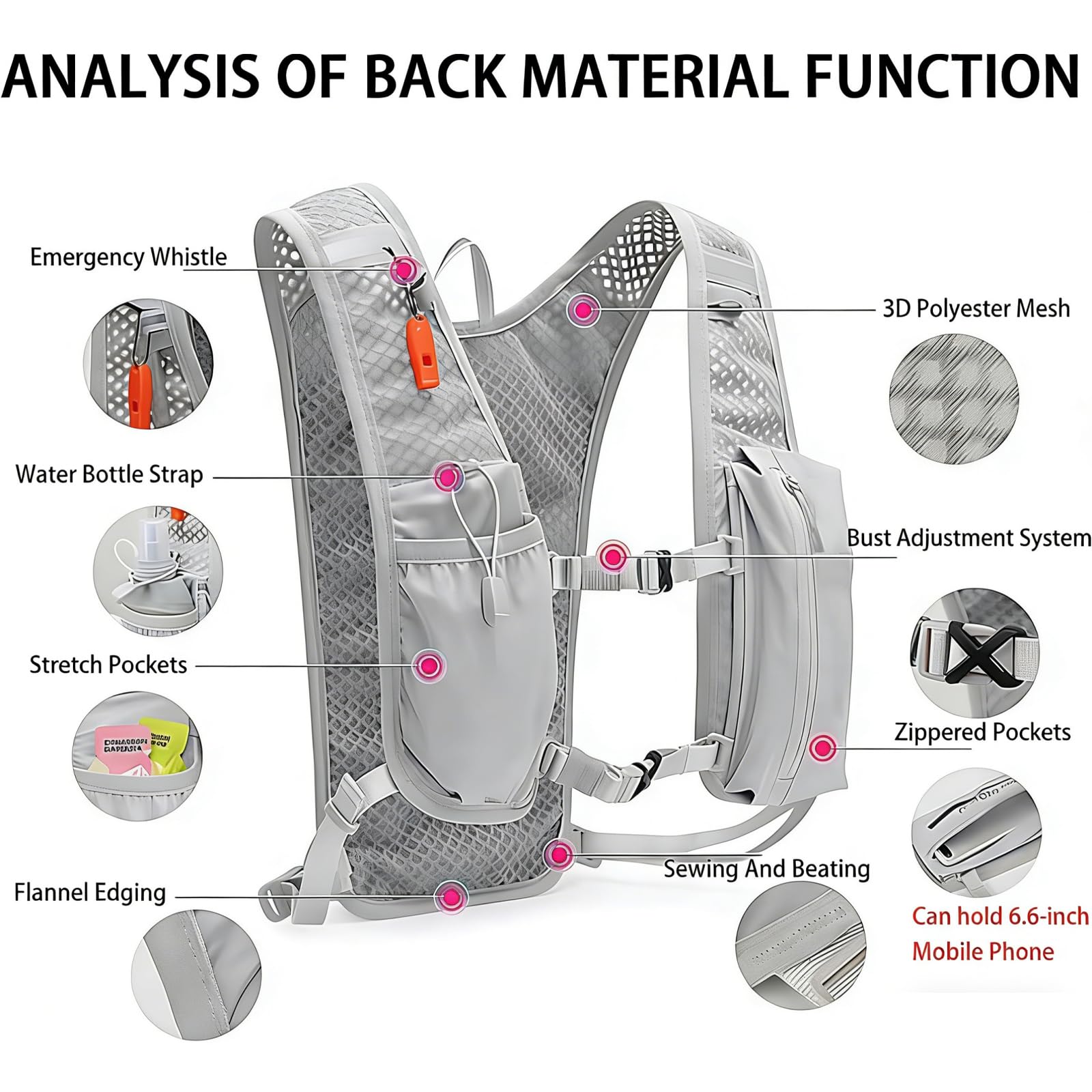 Zimoer Chaleco de Hidratación Ultraligero, Multifunción Mochila de Hidratación Ligero, Trail Running Vest Chalecos Running Mujer Hombre para Deporte Ciclismo Escalada Senderismo — view 3