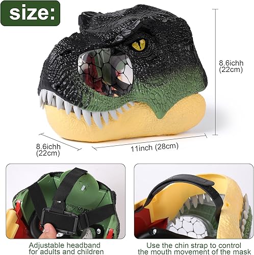 Miniatura 4 de nezababy Máscara de dinosaurio, máscara de dinosaurio con mandíbula móvil con ojos iluminados y sonidos LED, de plástico duro, máscaras de cosplay